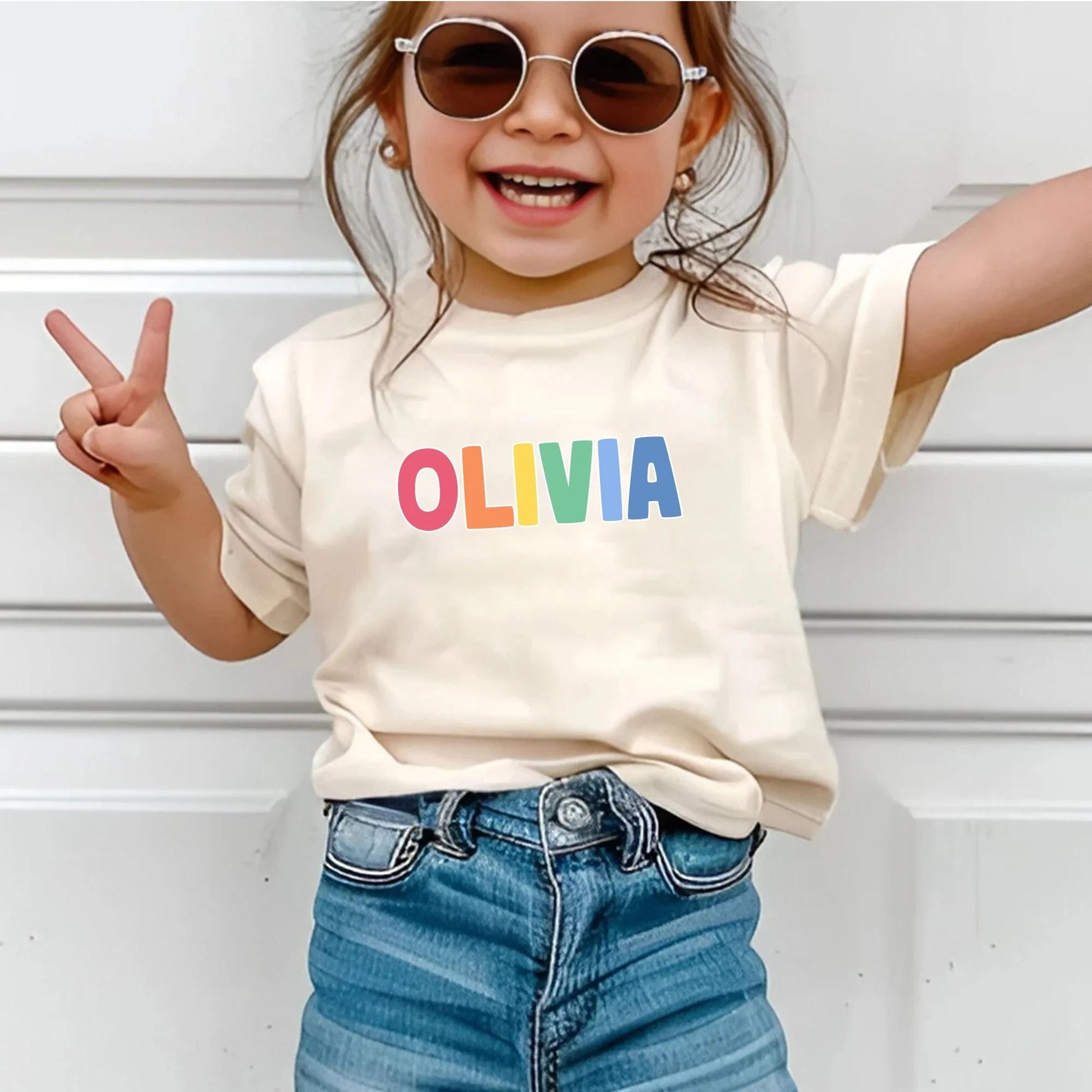 personalized rainbow name shirt, custom kids name tee, minimalist name shirt, personalized toddler shirt, kids t-shirt