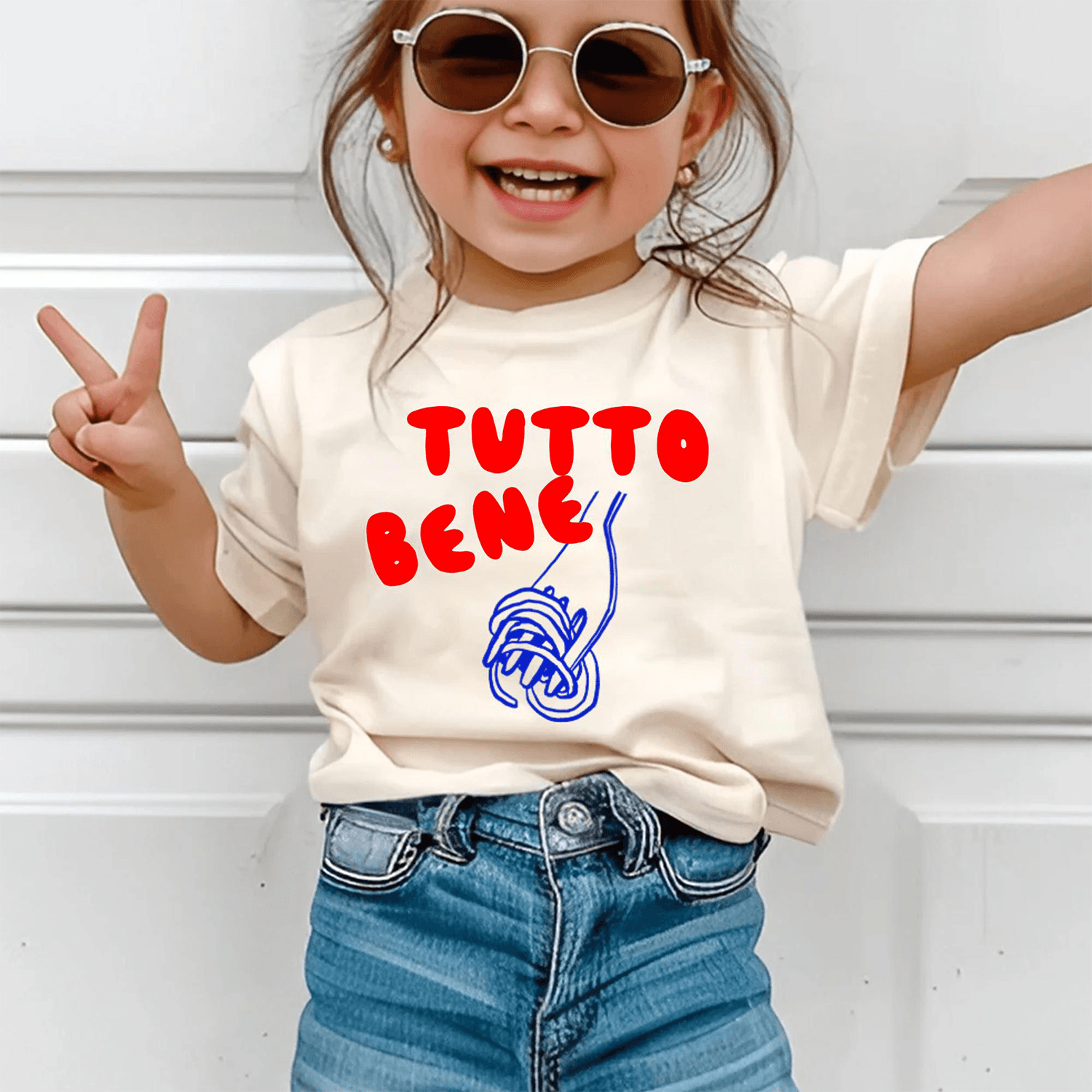 tutto bene spaghetti toddler shirt, cute italian food kids tee, pasta lover shirt for boys girls, italy inspired gift