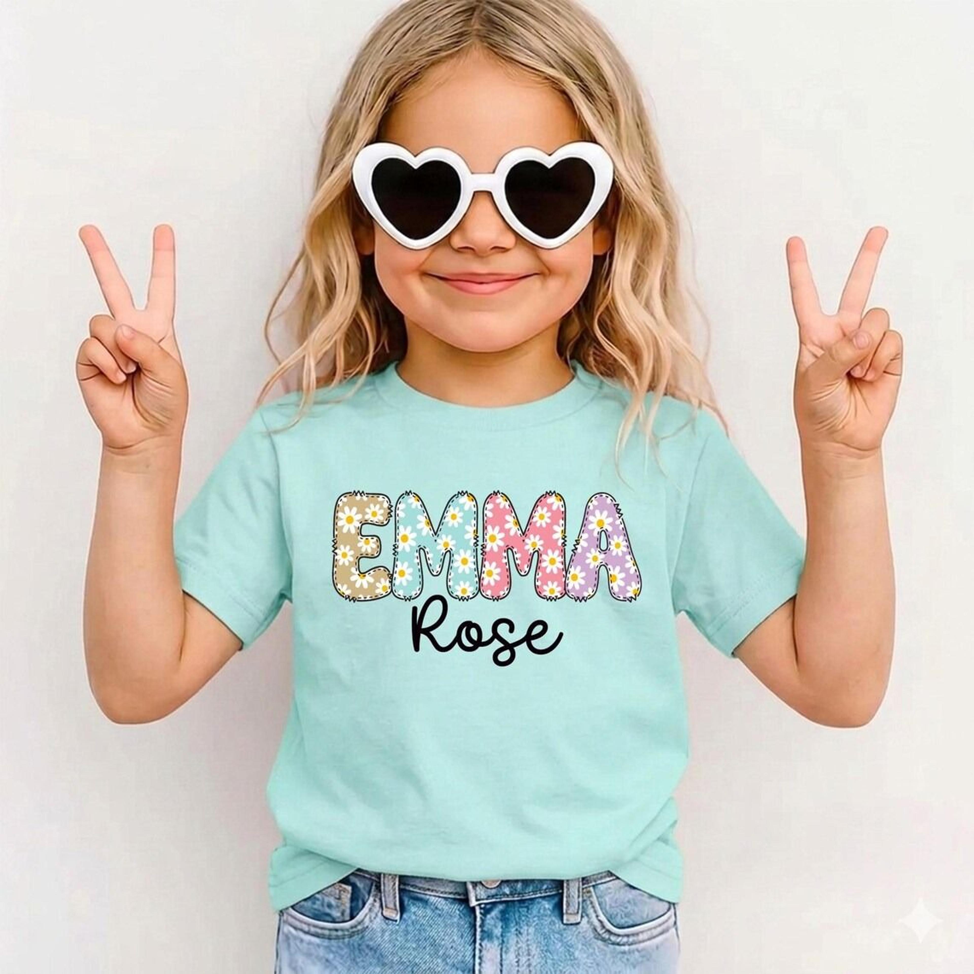 personalized emma rose shirt, custom name shirt for girls, floral name tee, toddler girl personalized gift, daisy name