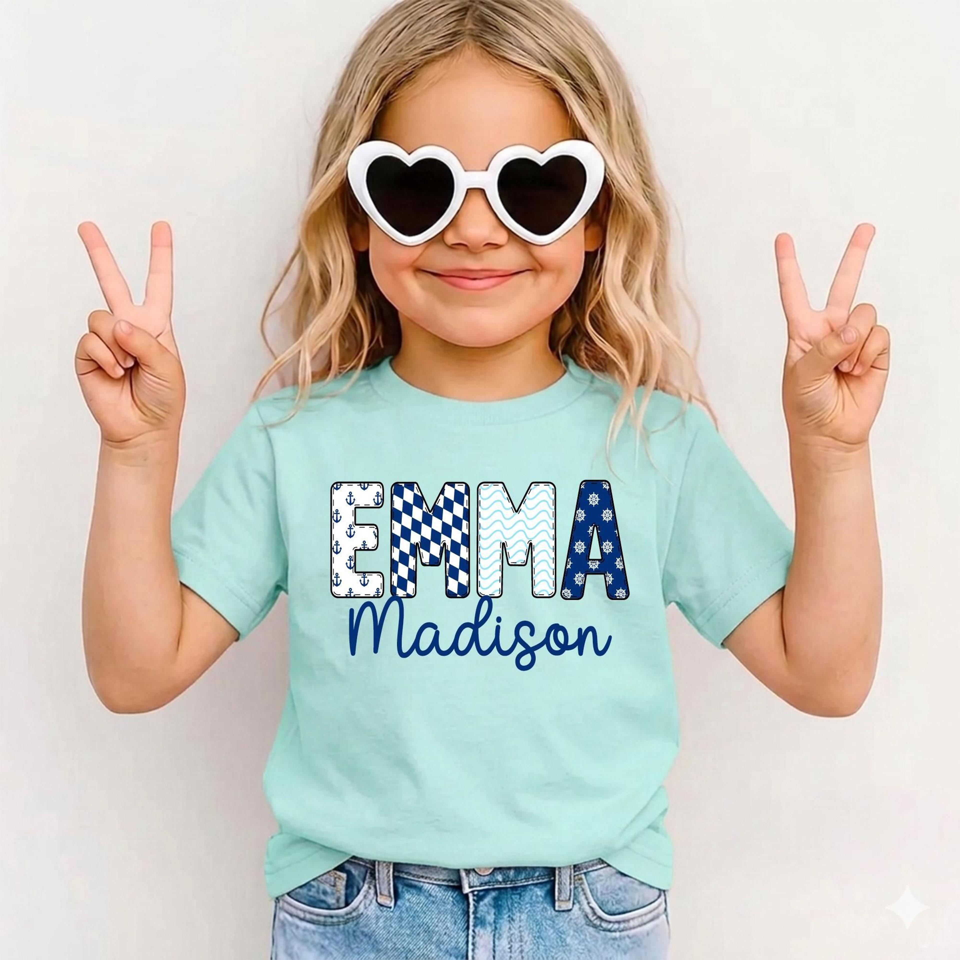 personalized emma madison shirt, custom nautical name shirt, beach theme kids shirt, girls personalized name tee