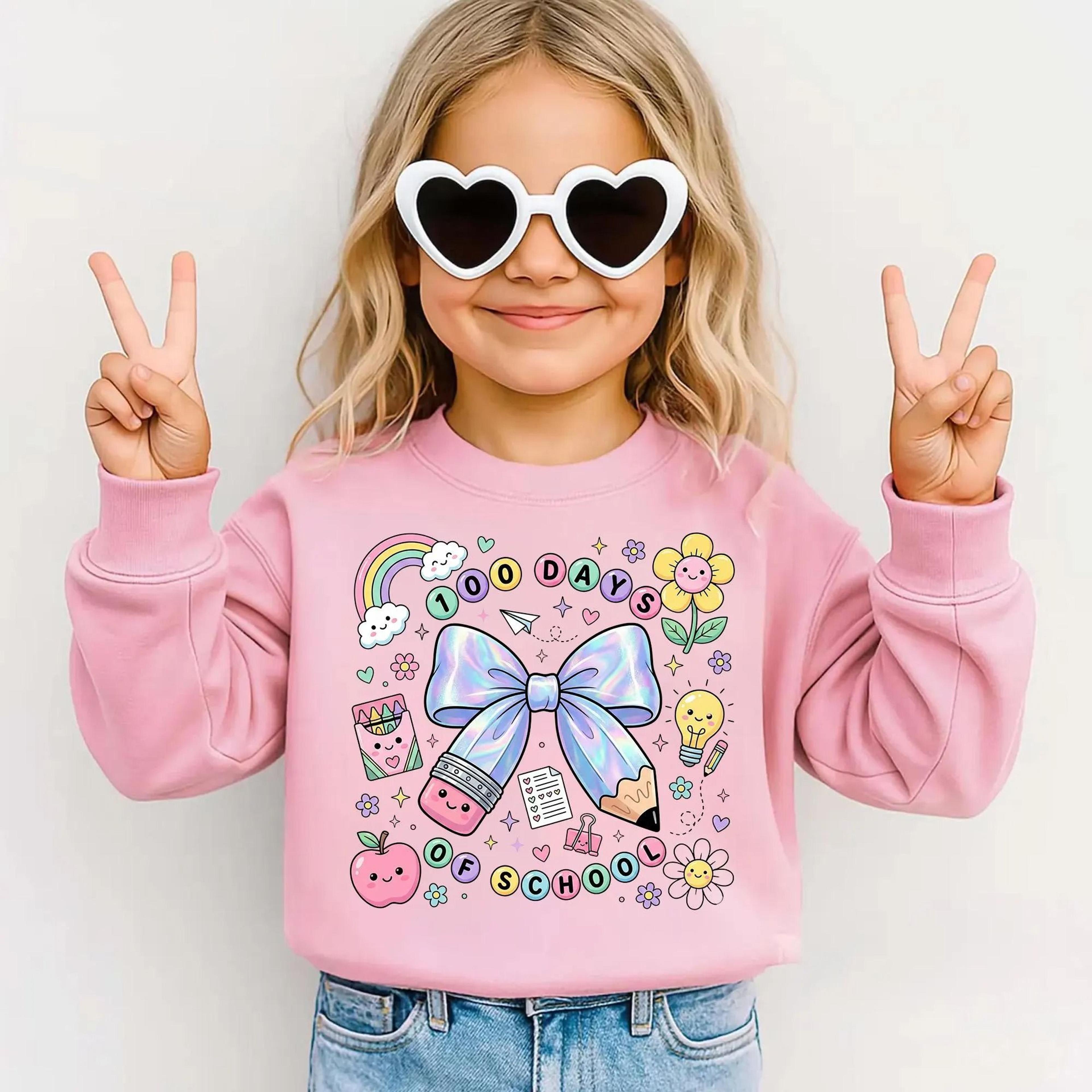 100 days of school shirt, girls 100th day outfit, cute school celebration sweatshirt, kindergarten school shirt
