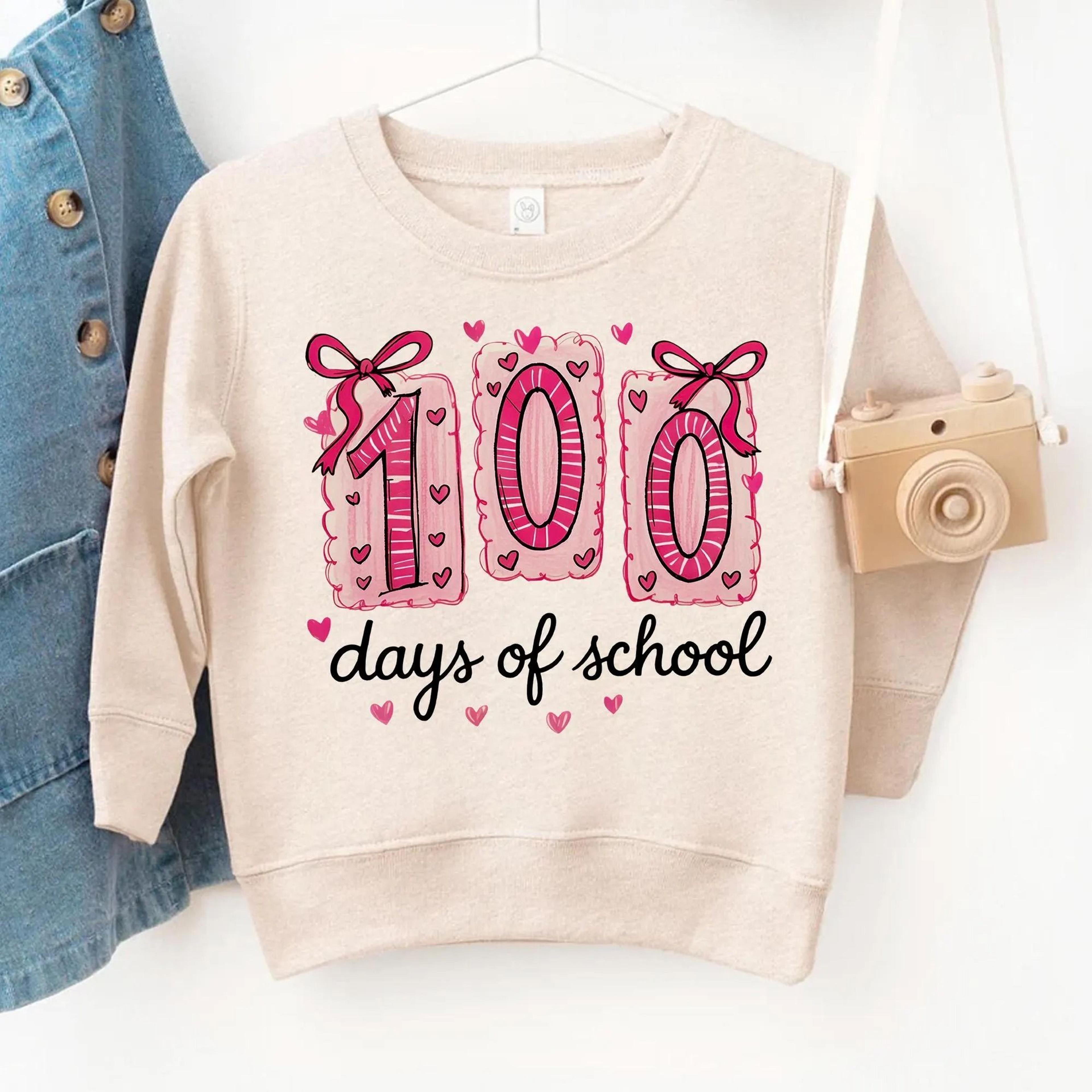 100 days of school sweatshirt, girls 100th day school shirt, cute pink school celebration outfit, kindergarten school