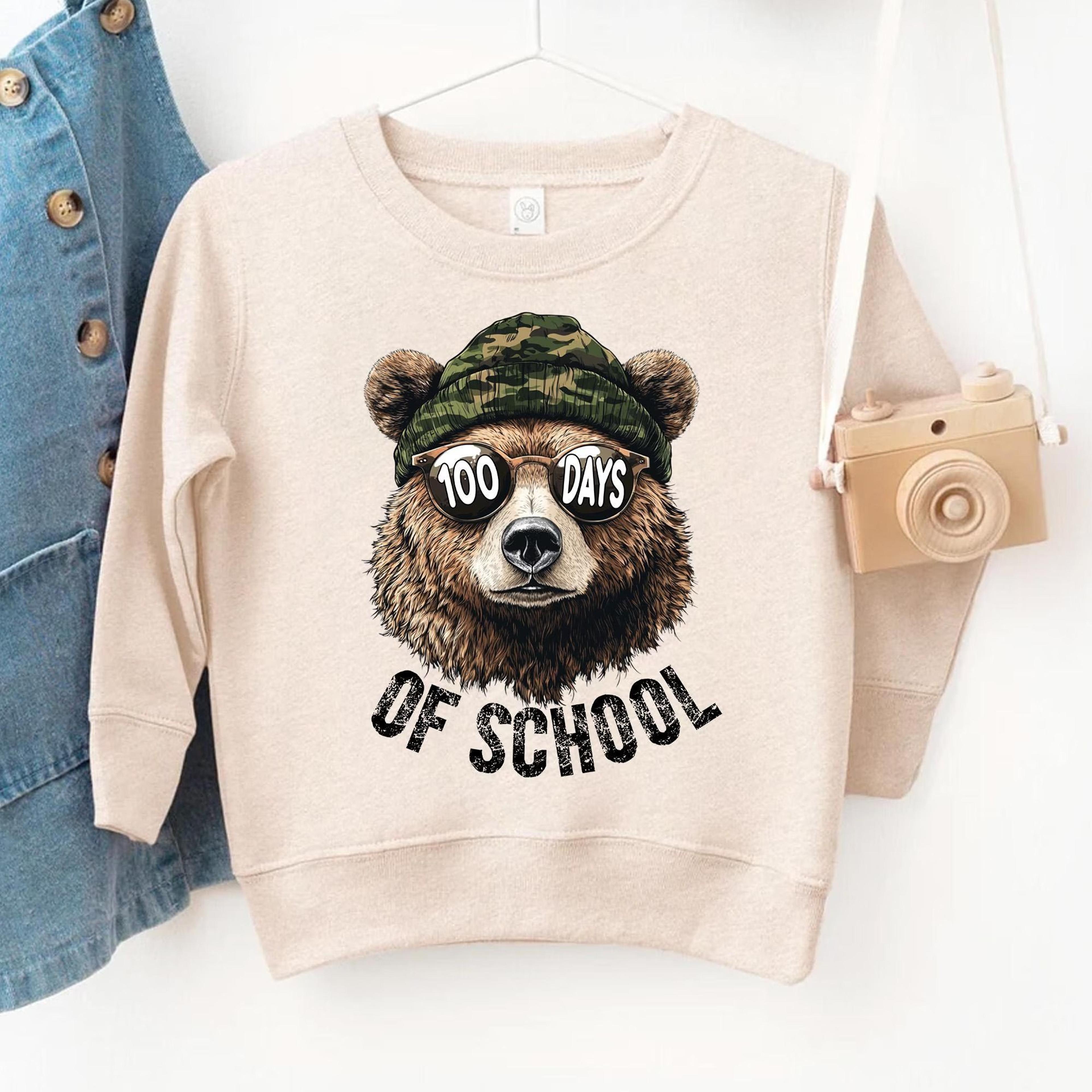 100 days of school bear shirt, funny 100th day school sweatshirt, boys school celebration outfit, kindergarten school
