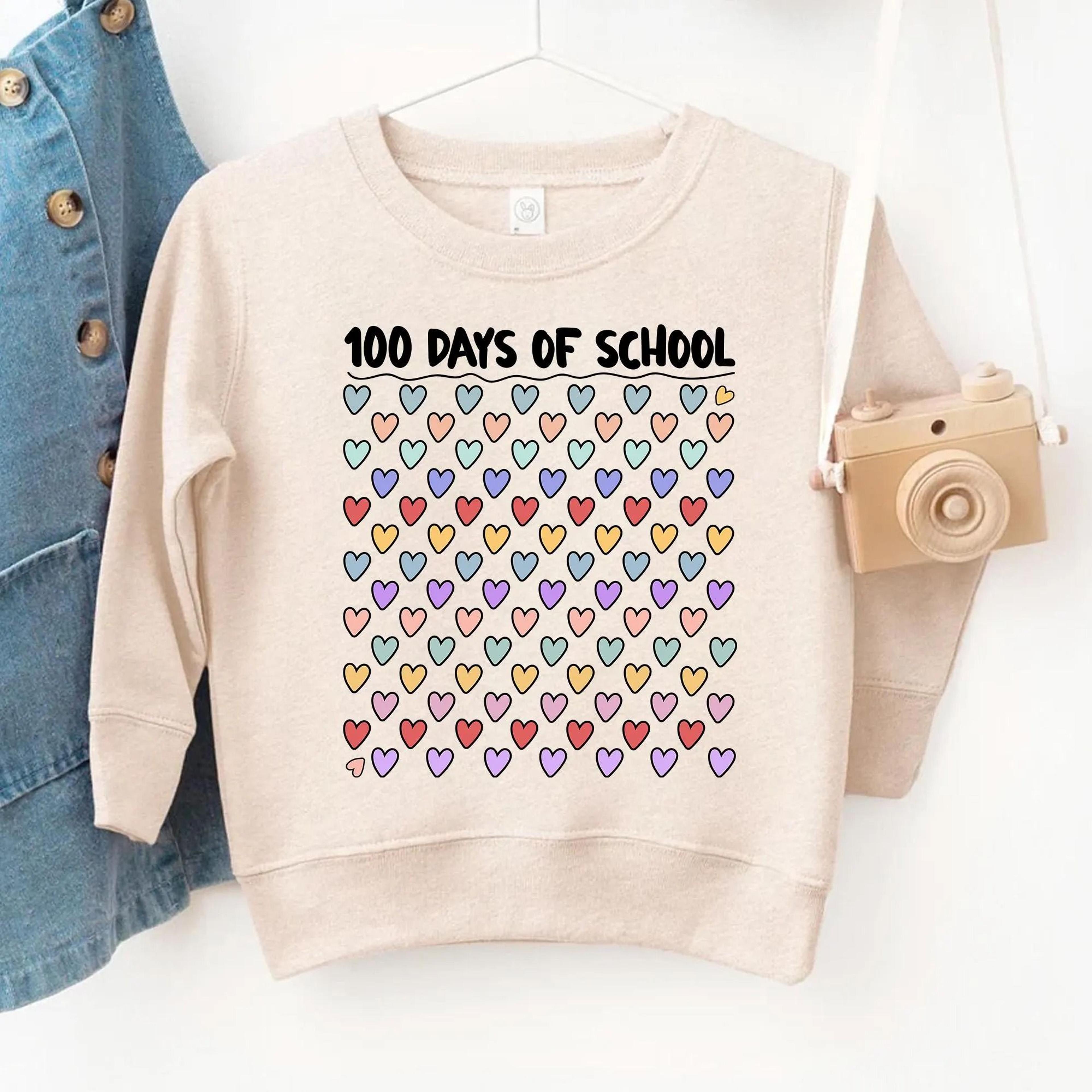 100 days of school shirt, girls 100th day school sweatshirt, cute heart school celebration outfit, kindergarten school