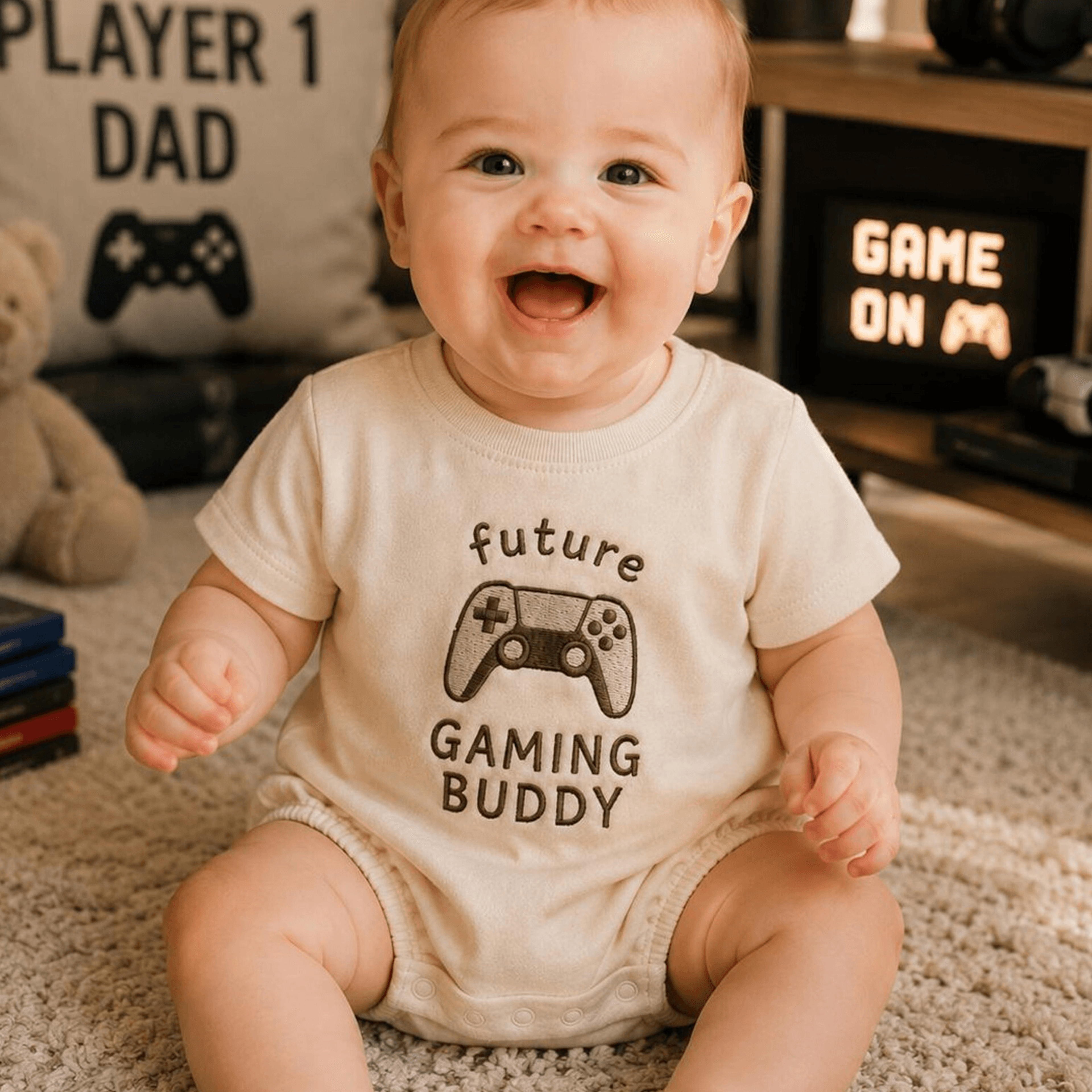 future gaming buddy embroidered baby sweatshirt, gamer baby gift, baby shower gift, future gamer outfit