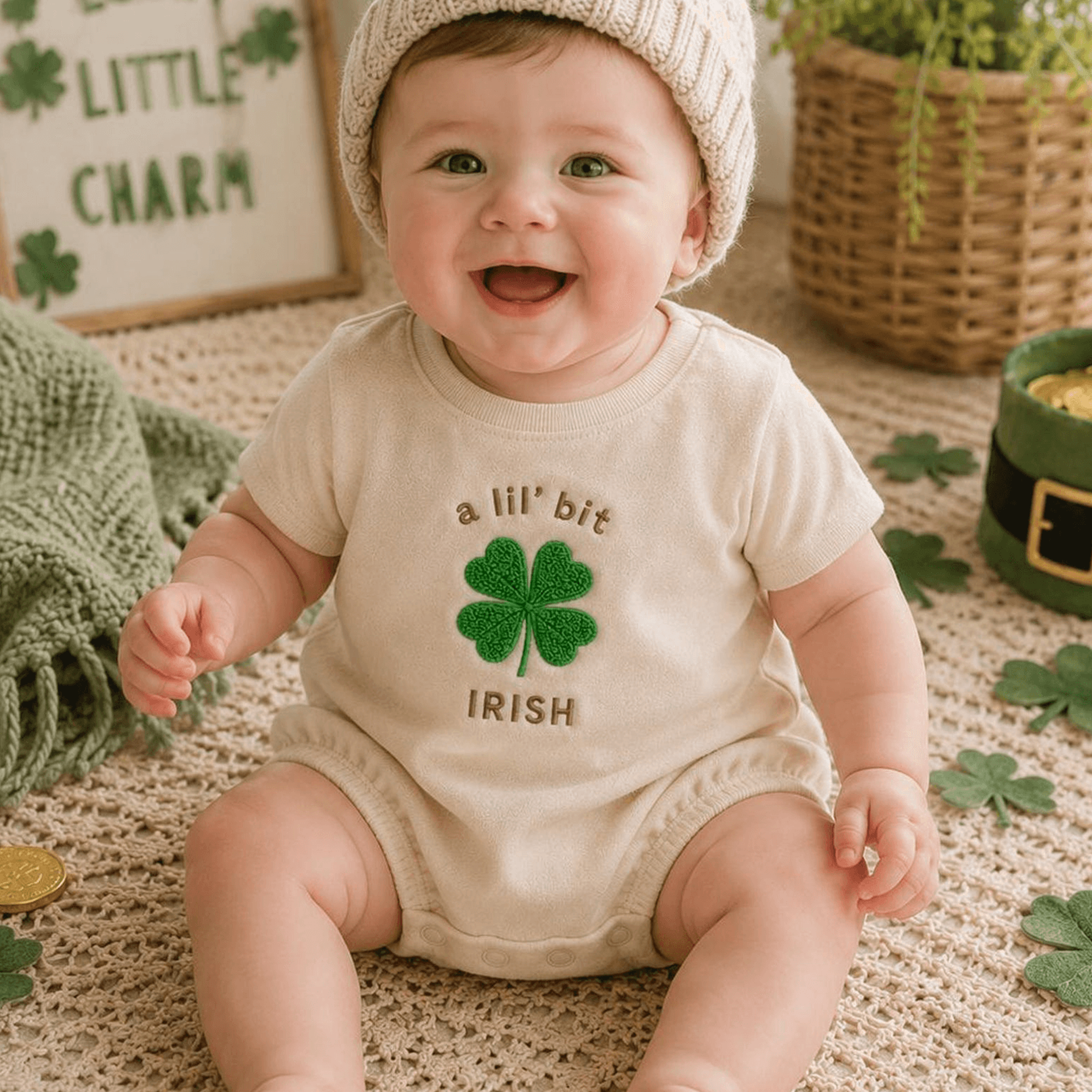 a lil bit irish embroidered baby romper, st patricks day baby outfit, irish baby gift, lucky baby bodysuit