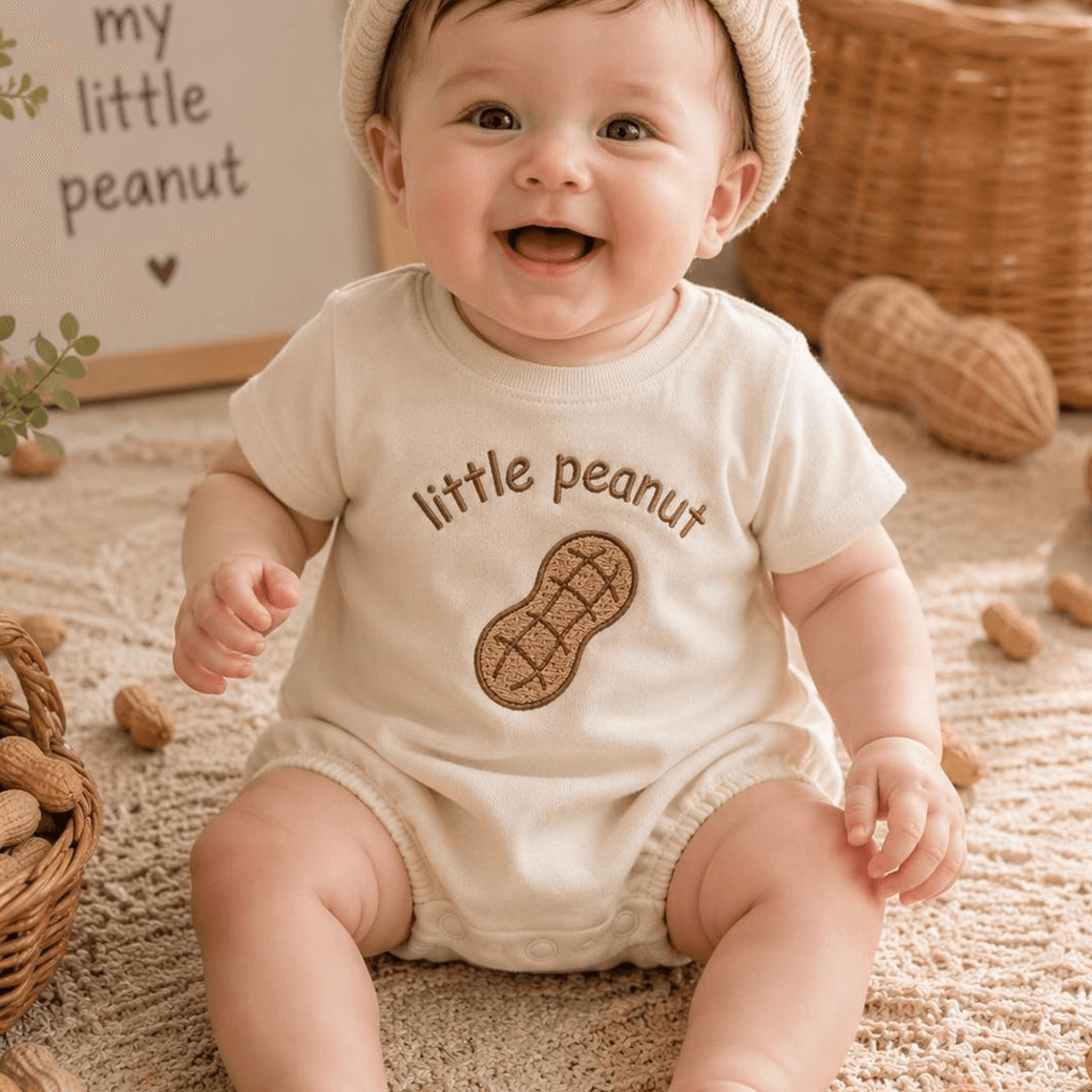 little peanut embroidered baby romper, baby shower gift, newborn outfit, cute baby bodysuit, infant gift