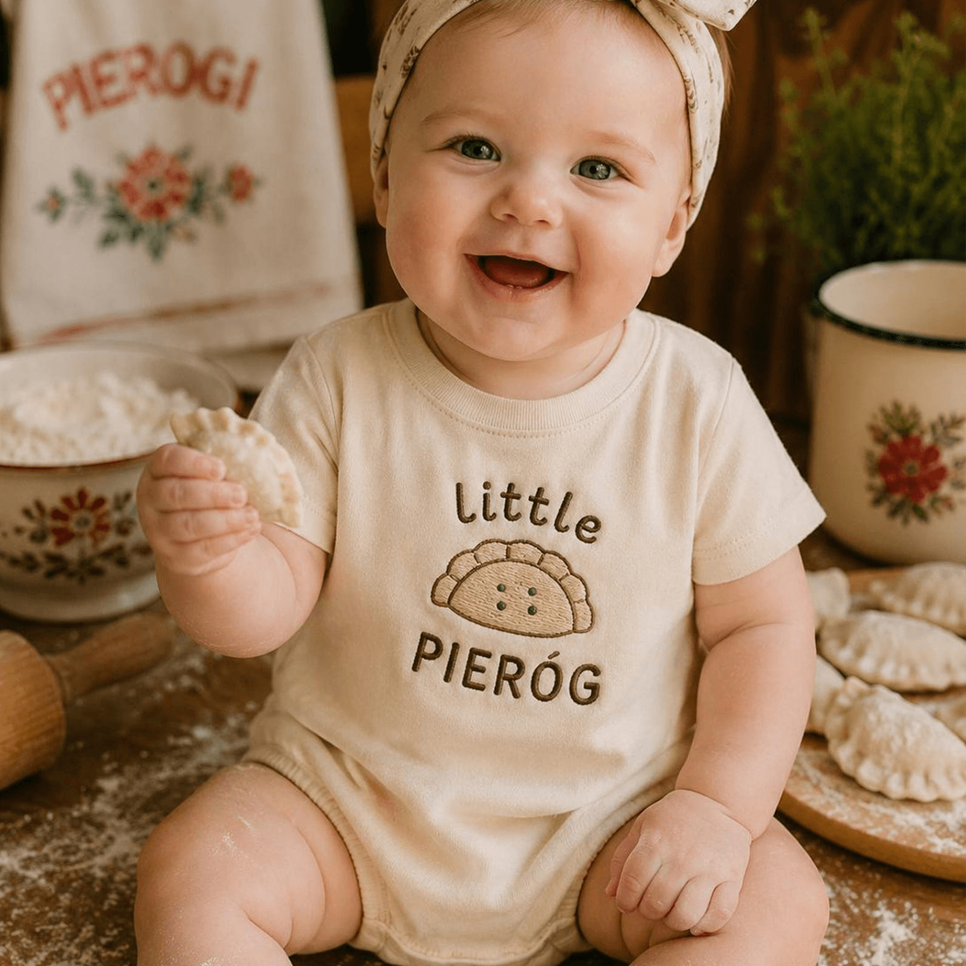 little pierog embroidered baby romper, polish baby gift, baby shower gift, cute newborn outfit, pierogi baby