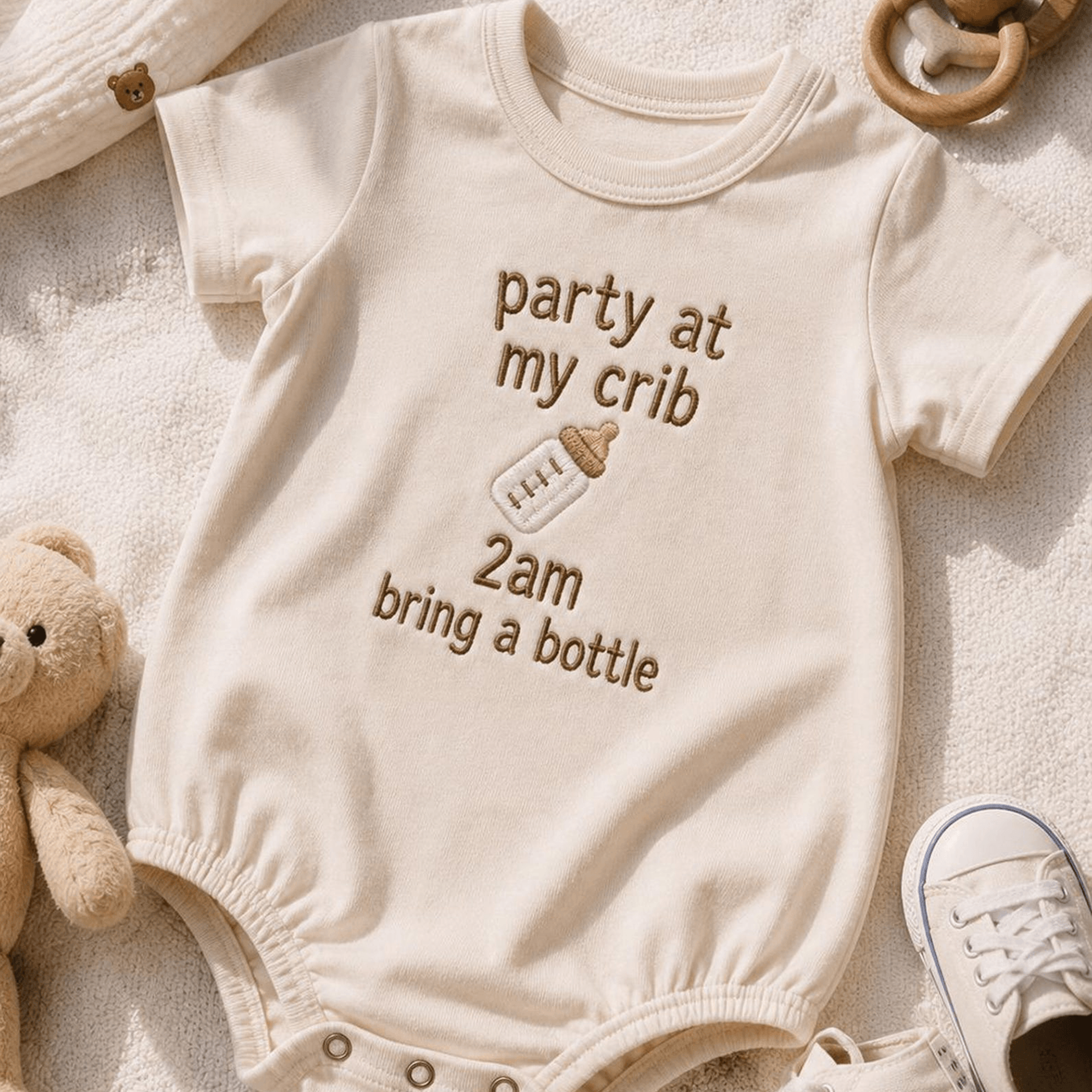 party at my crib embroidered baby romper, funny baby gift, baby shower gift, newborn outfit, cute bodysuit
