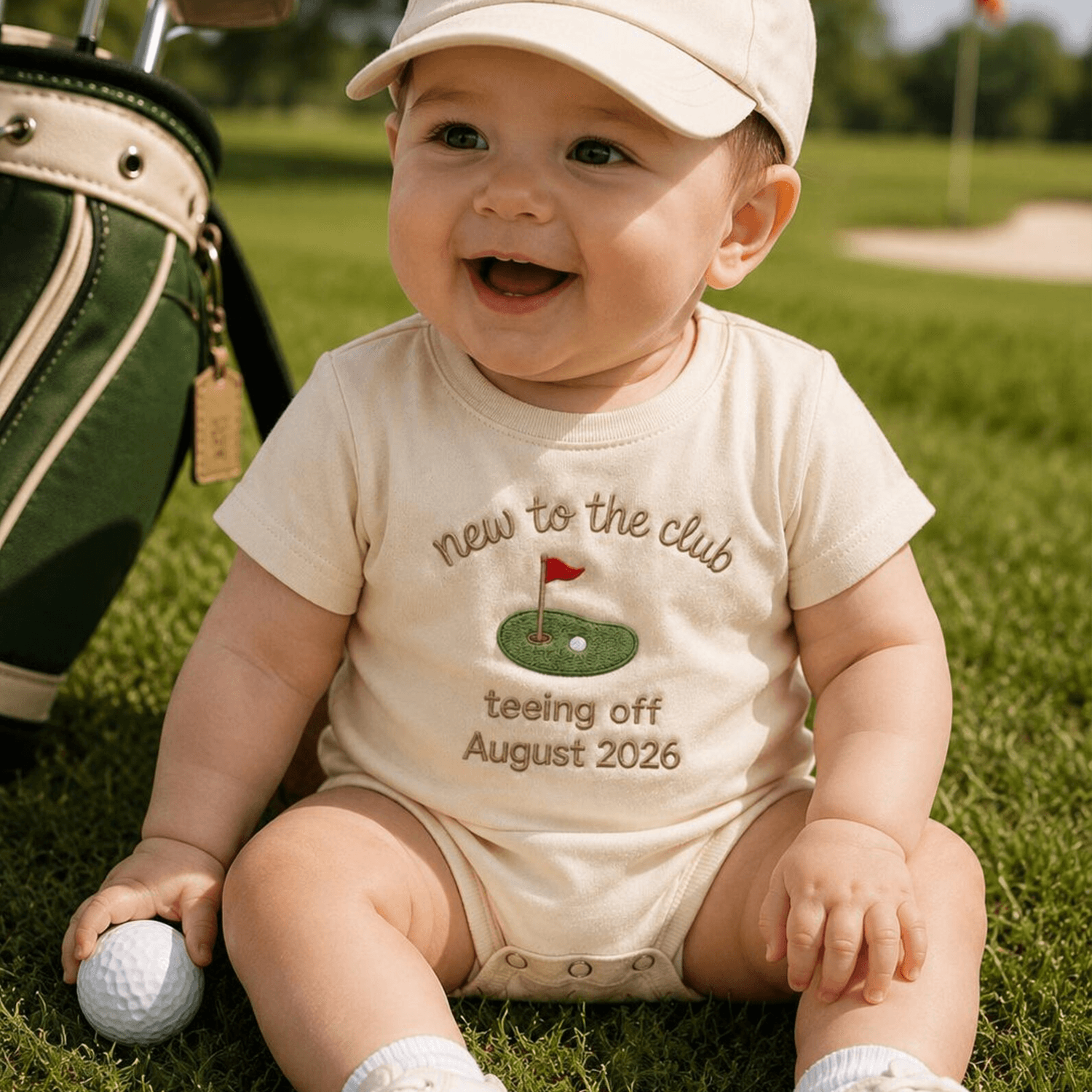 new to the club golf embroidered baby romper, golf baby gift, baby shower gift, future golfer outfit