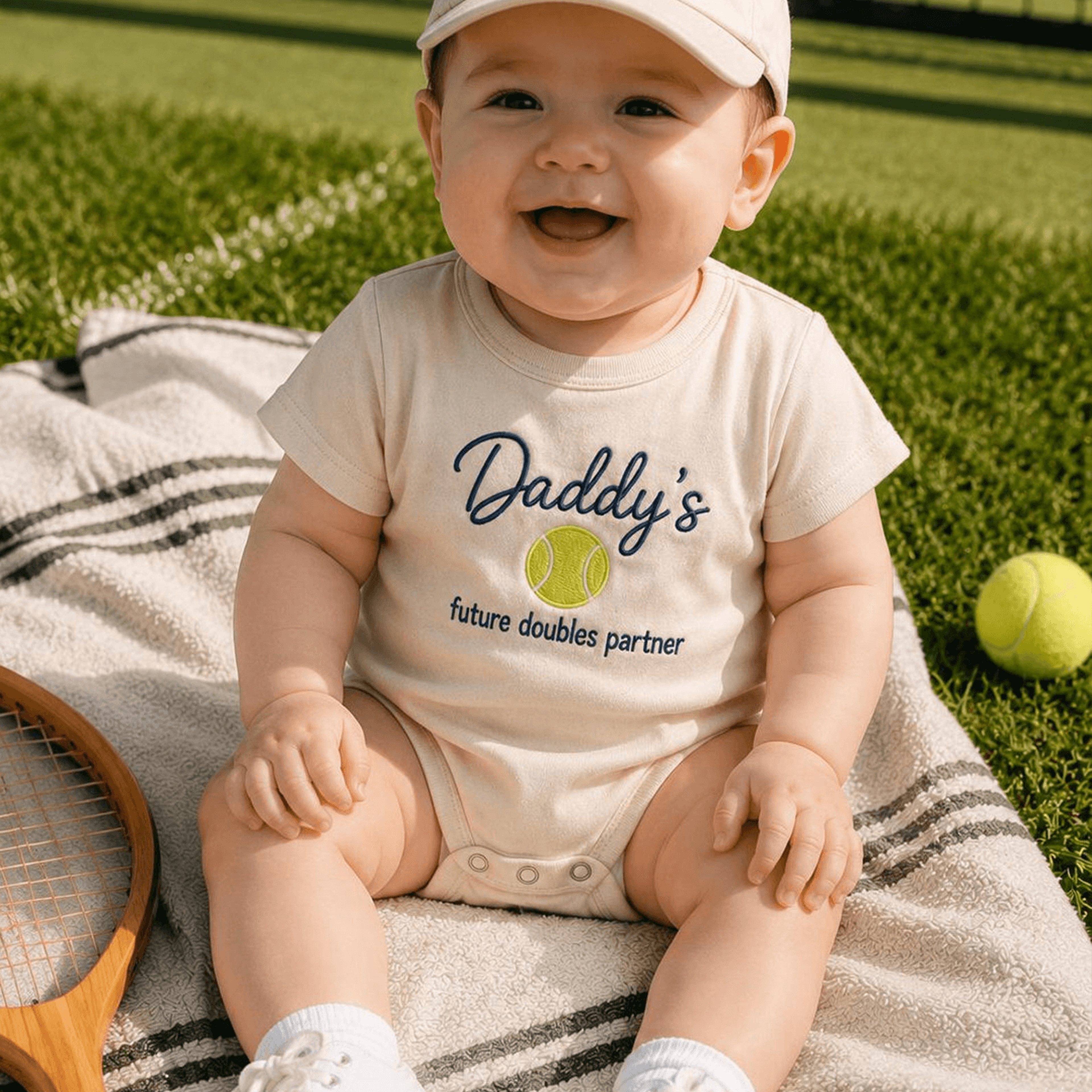 daddy's future doubles partner embroidered baby romper, pickleball baby gift, baby shower gift, newborn outfit