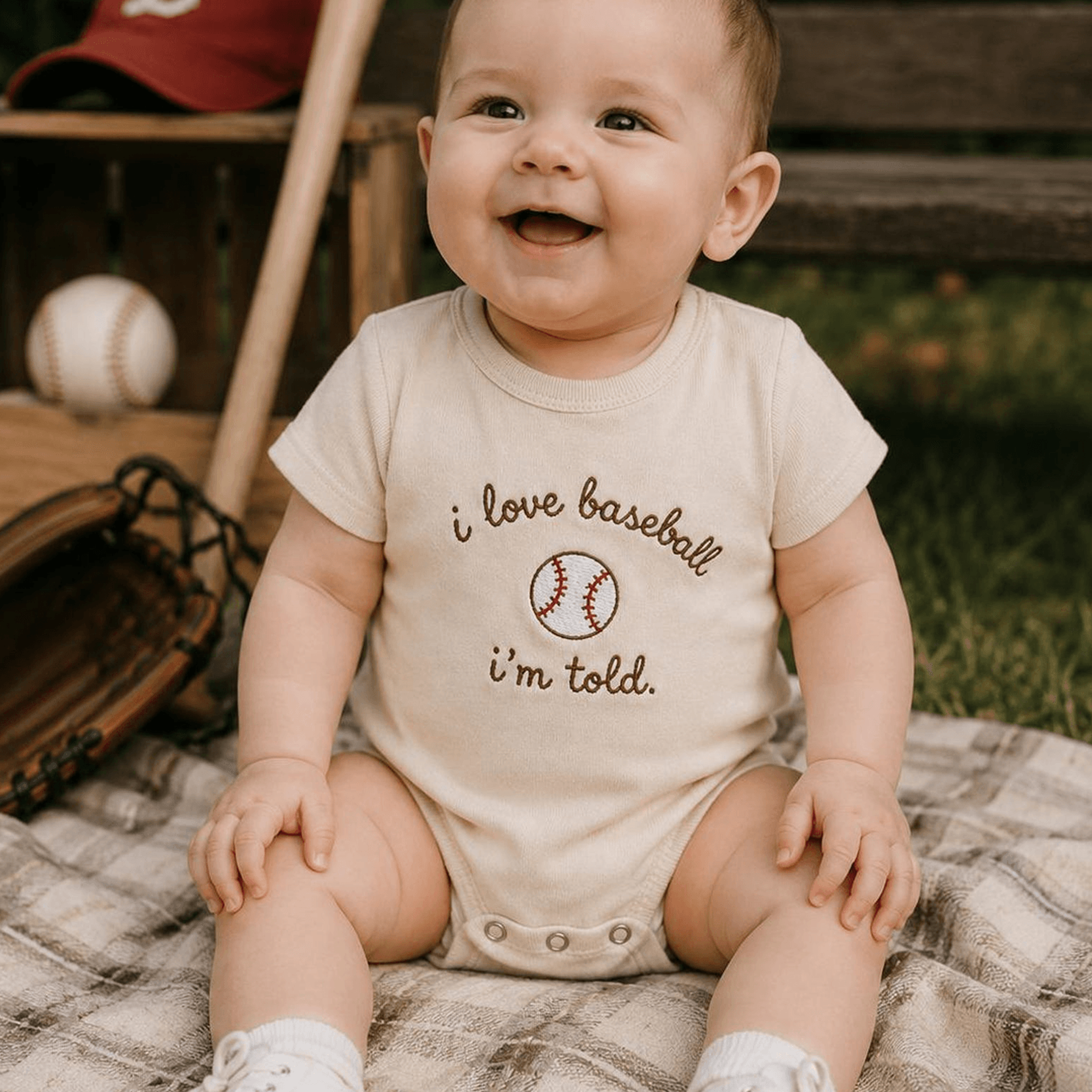 i love baseball i'm told embroidered baby romper, baseball baby gift, baby shower gift, future baseball player