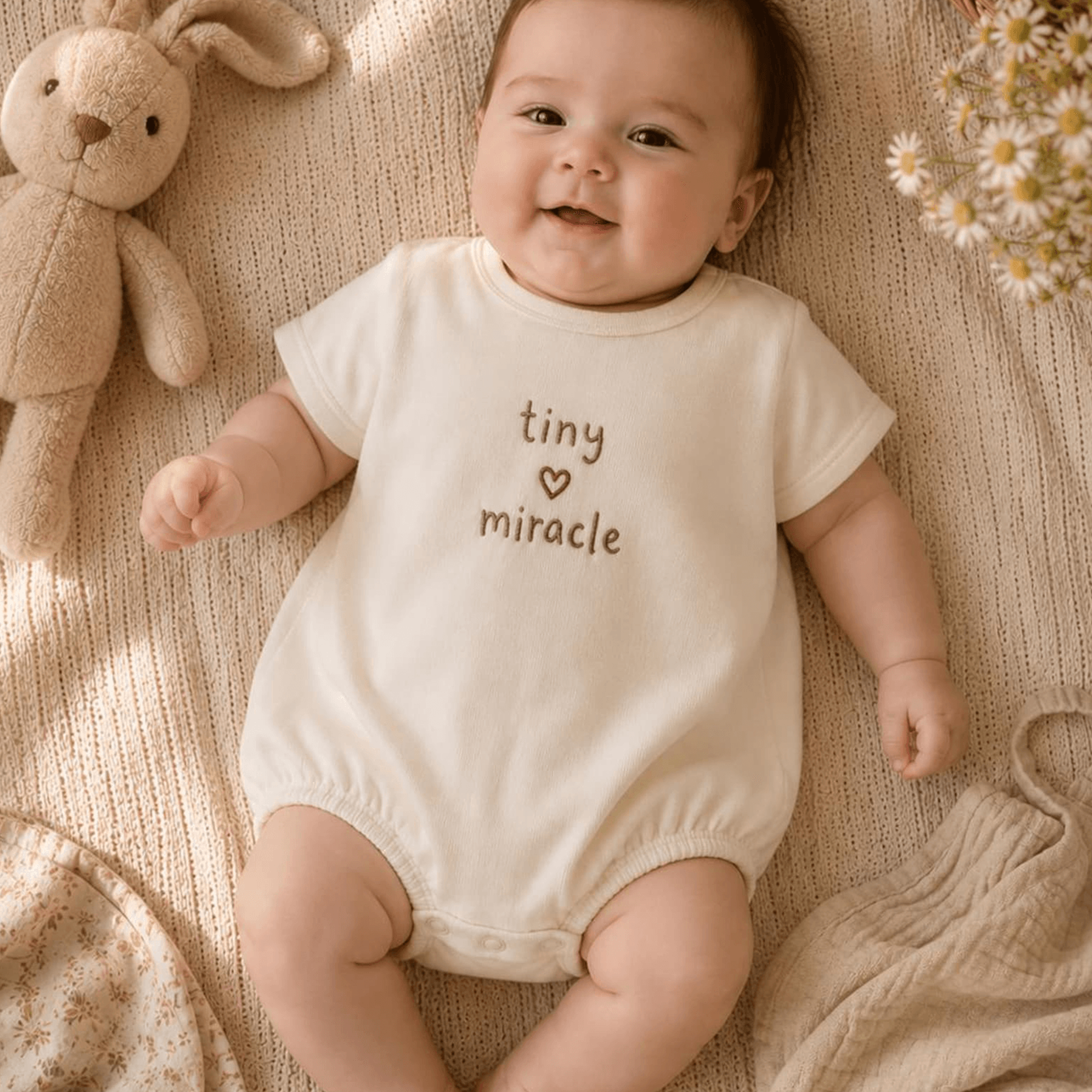 tiny miracle embroidered baby romper, baby shower gift, newborn outfit, coming home outfit, infant gift