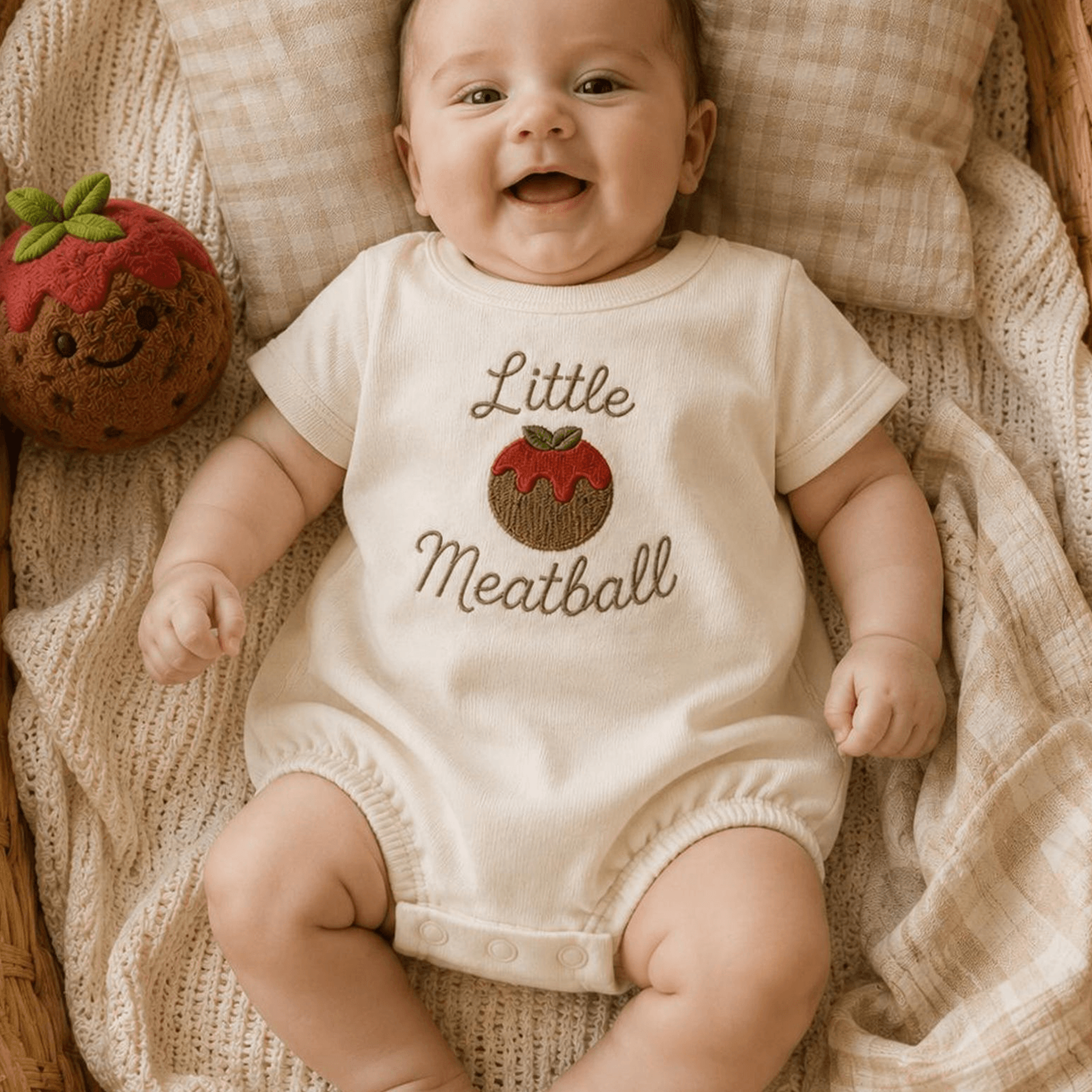 little meatball embroidered baby romper, italian baby gift, baby shower gift, newborn outfit, cute bodysuit