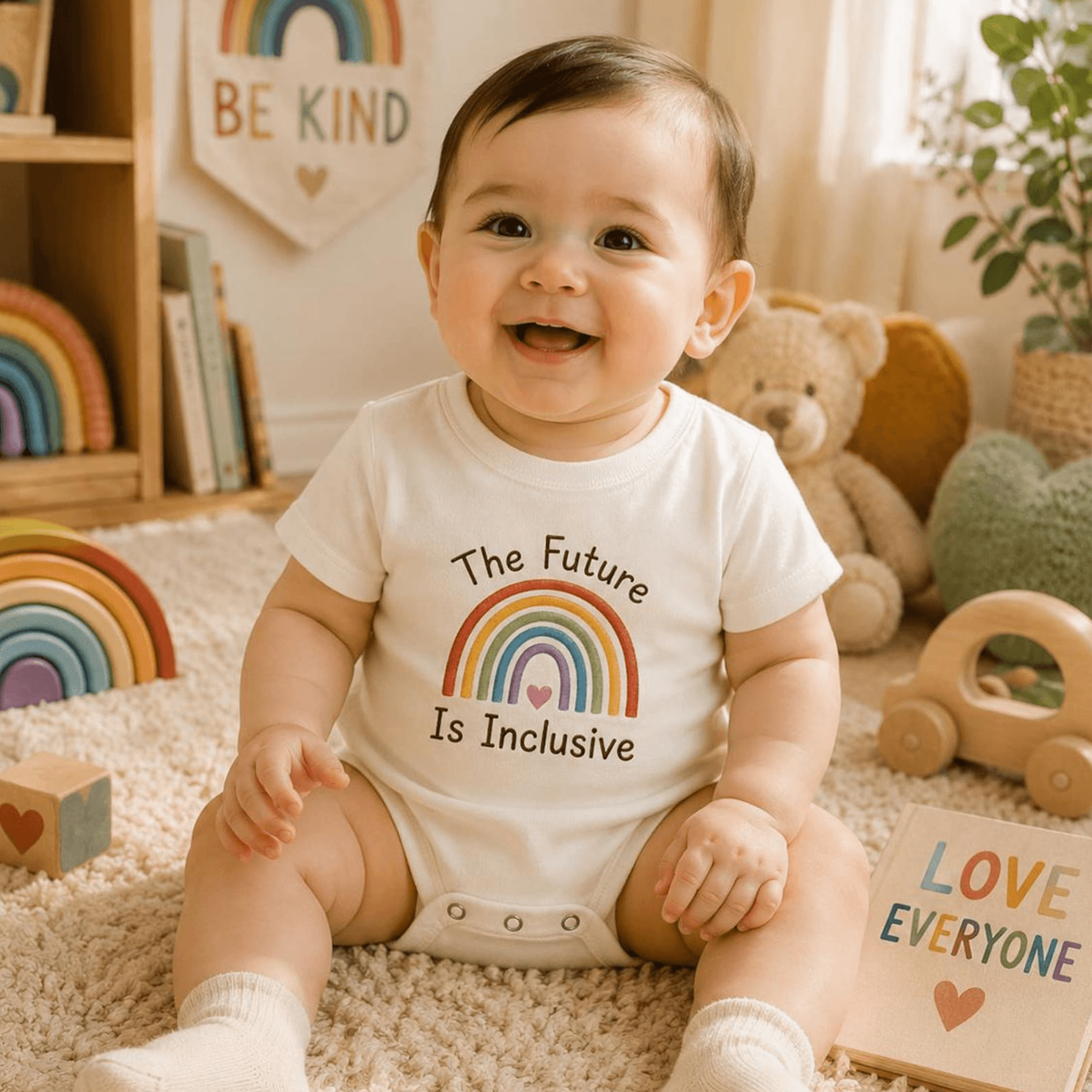 the future is inclusive embroidered baby sweatshirt, equality baby gift, baby shower gift, inclusive kids gift