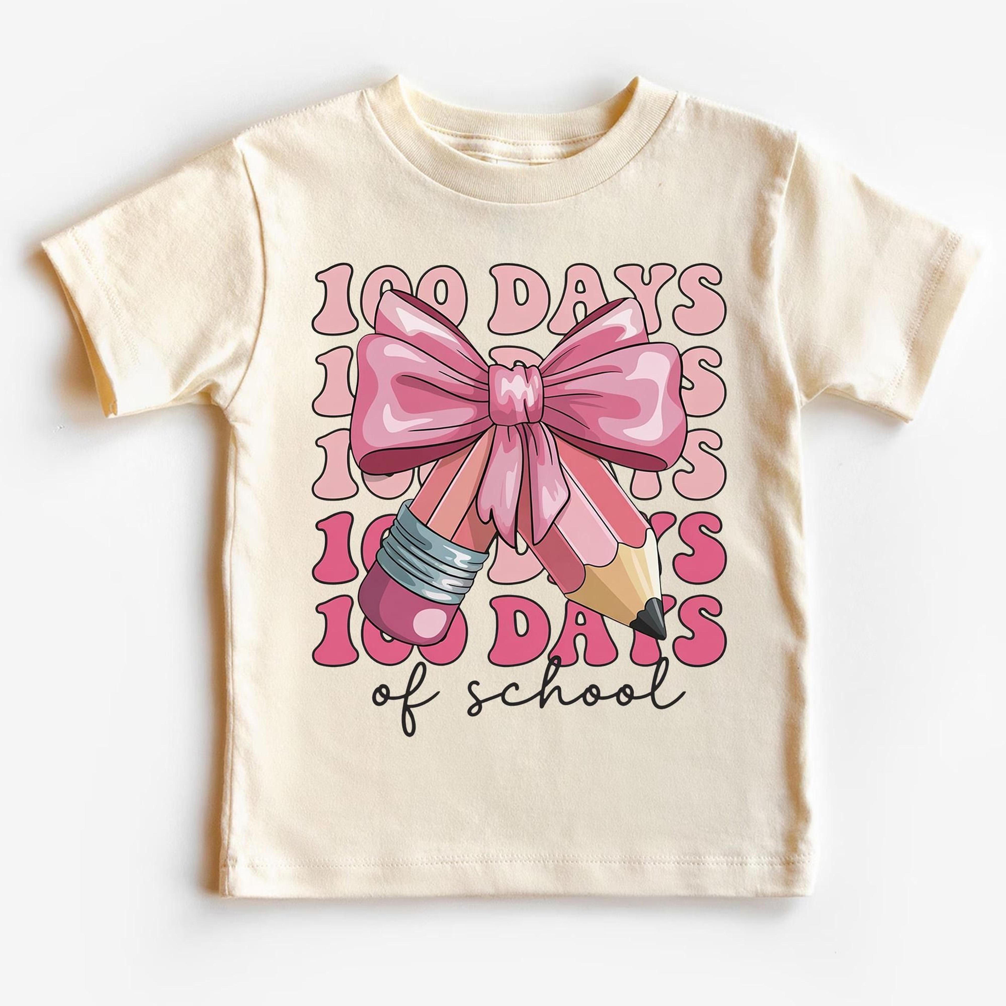 100 days of school bow shirt, pink coquette 100th day sweatshirt, cute girls school outfit, kindergarten celebration tee