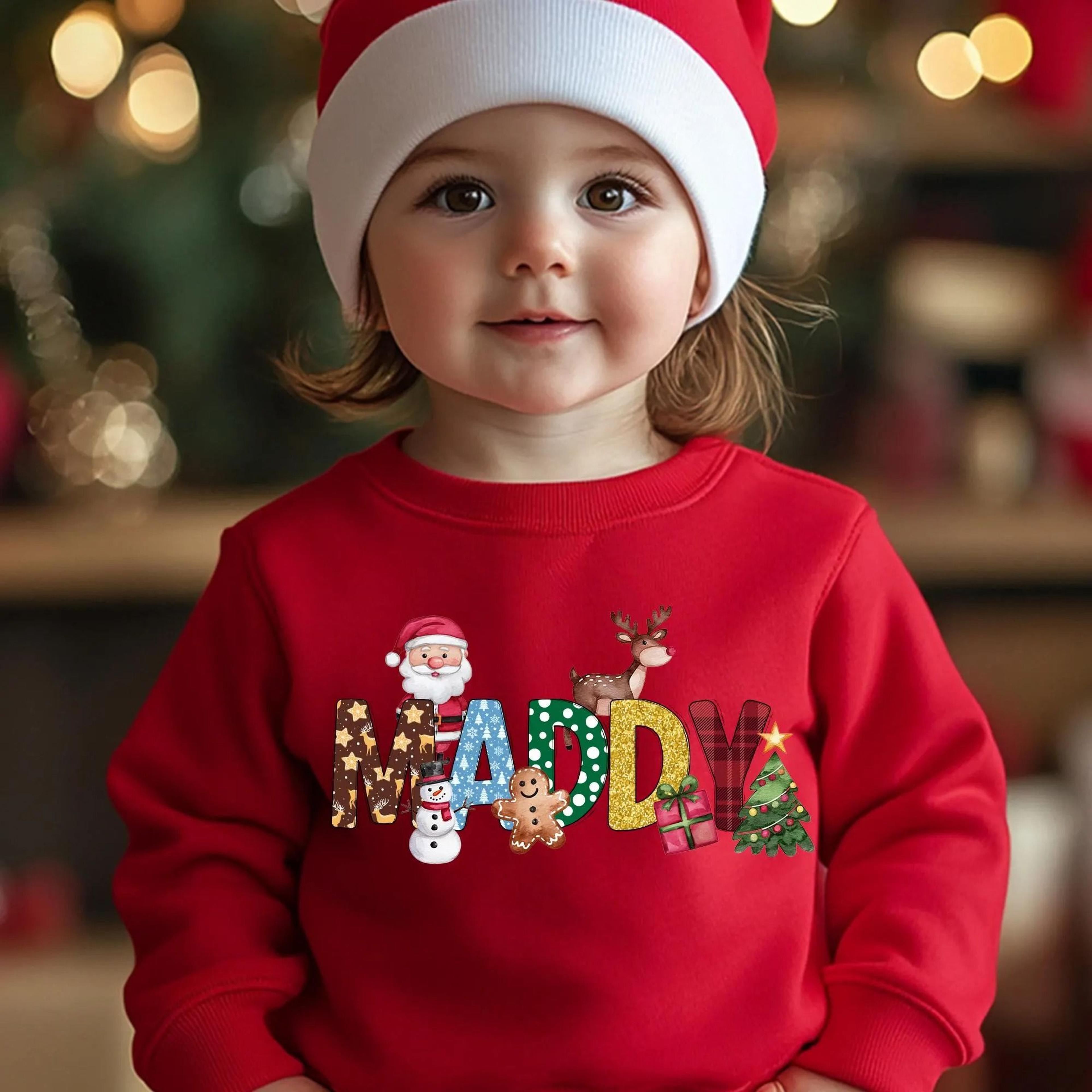 personalized christmas name shirt, kids santa sweatshirt, custom holiday name tee, toddler christmas outfit, cute christ