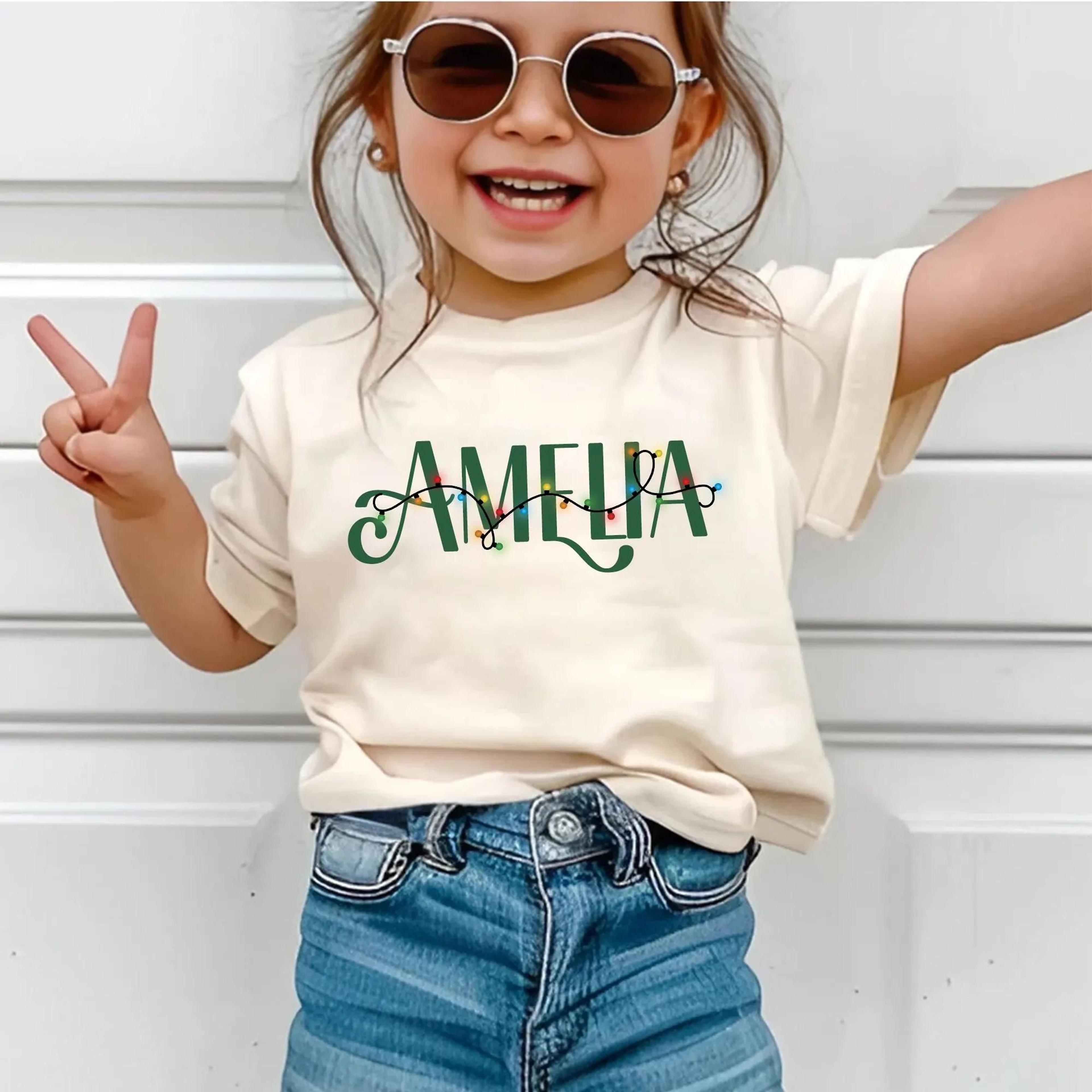 personalized christmas name shirt, custom kids christmas tee, christmas lights name sweatshirt, toddler holiday outfit