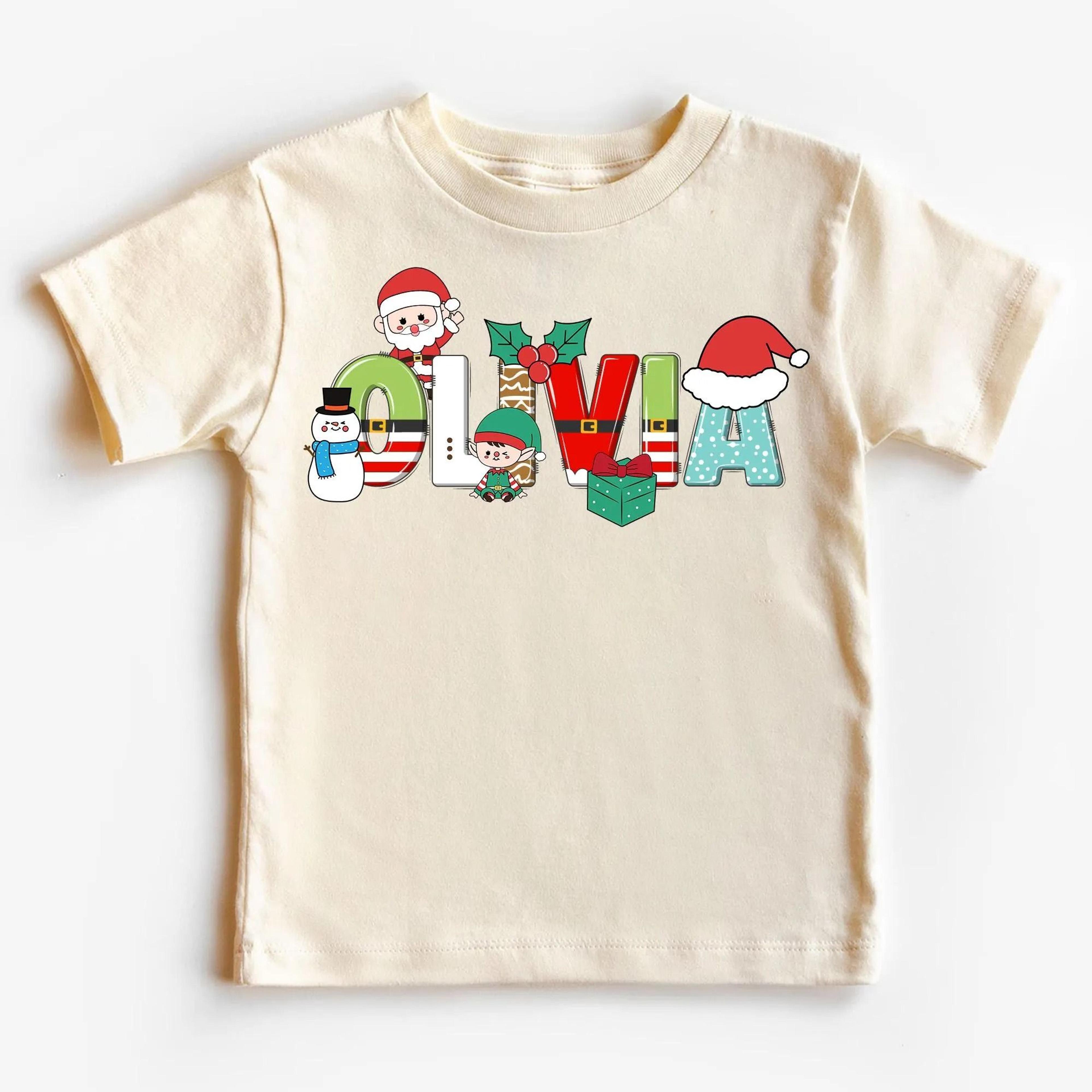 personalized christmas name sweatshirt, custom kids christmas shirt, toddler holiday outfit, santa name shirt