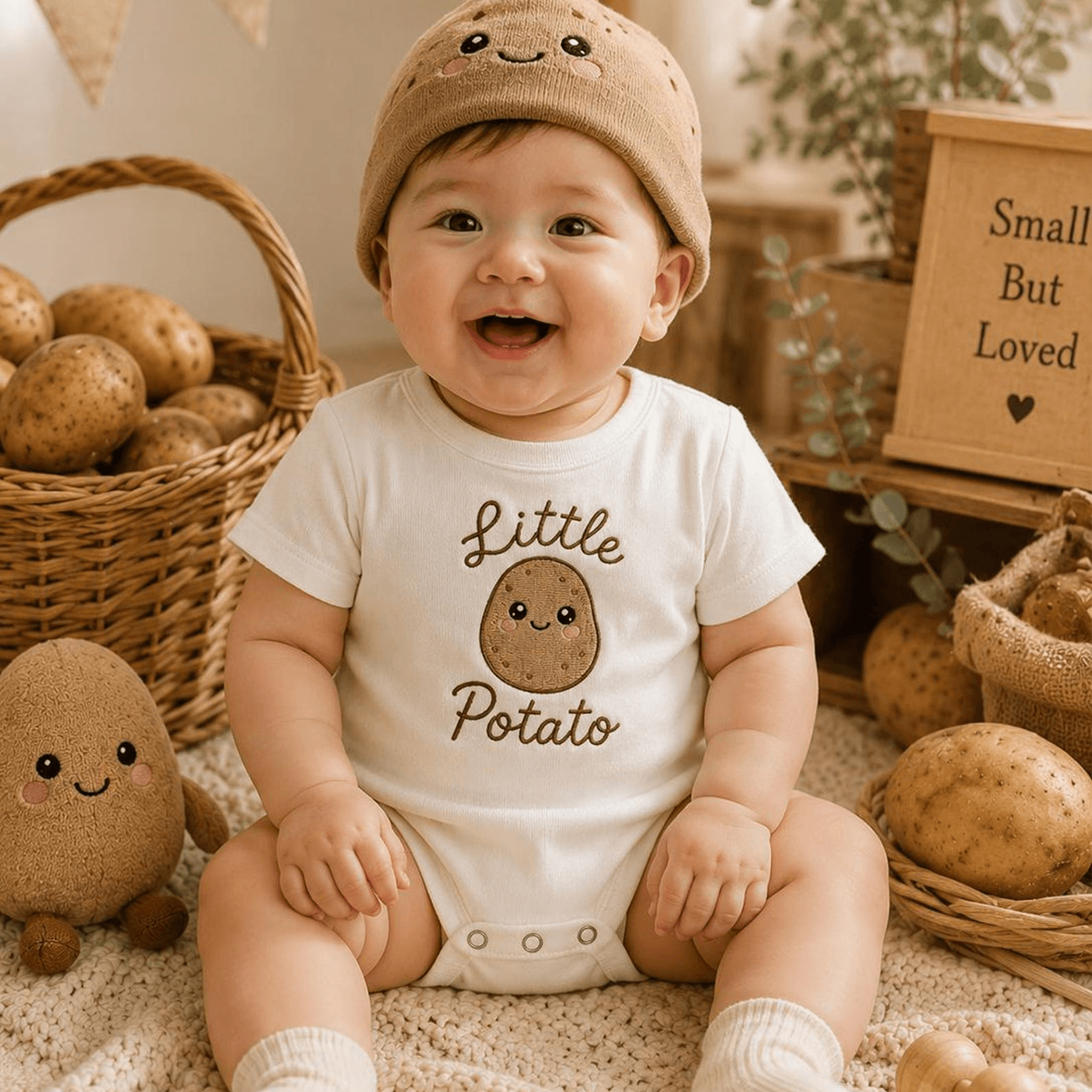 little potato embroidered baby romper, funny baby onesie, newborn outfit, baby shower gift, cute baby clothes