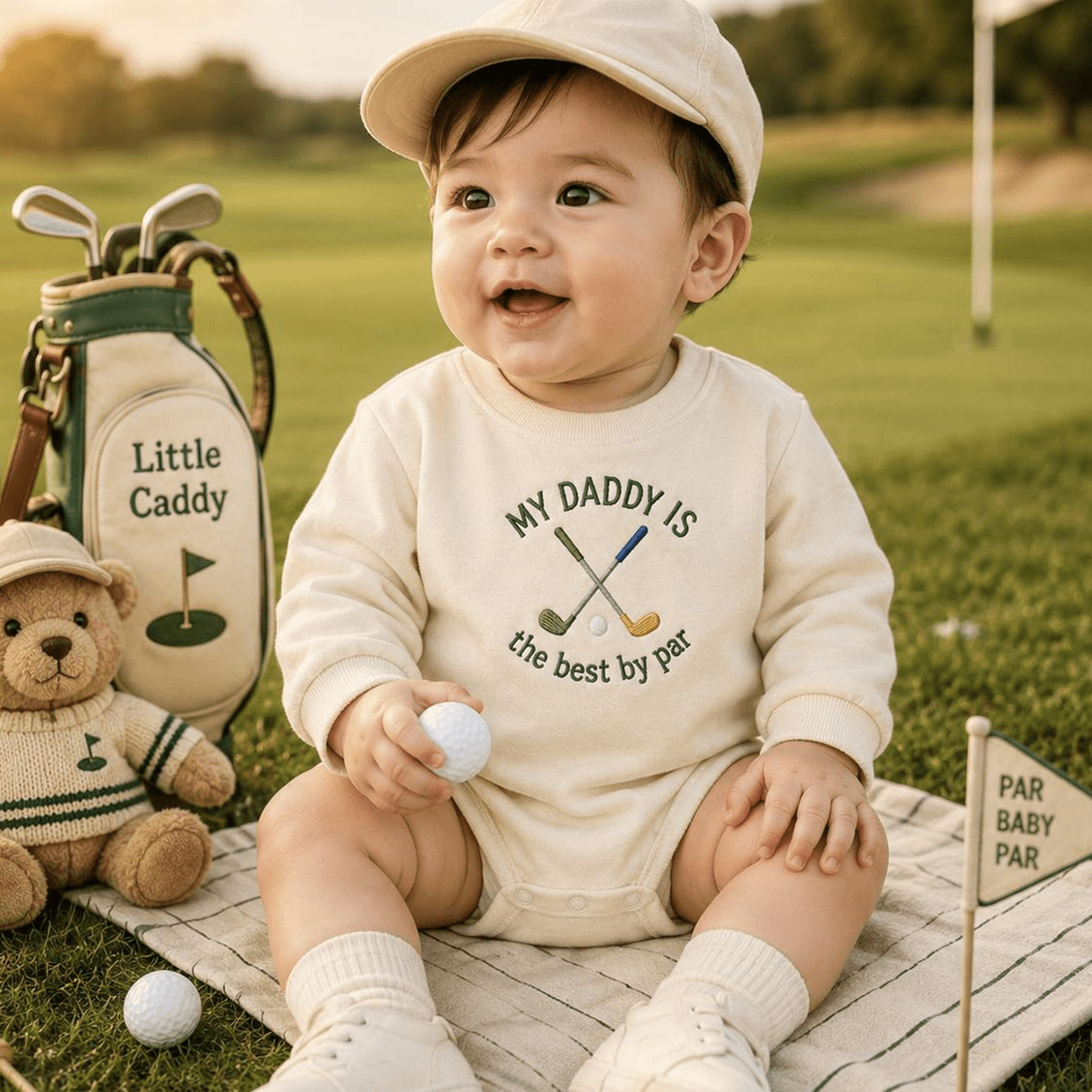 my daddy is the best by par embroidered baby romper, golf baby outfit, father's day gift, newborn onesie