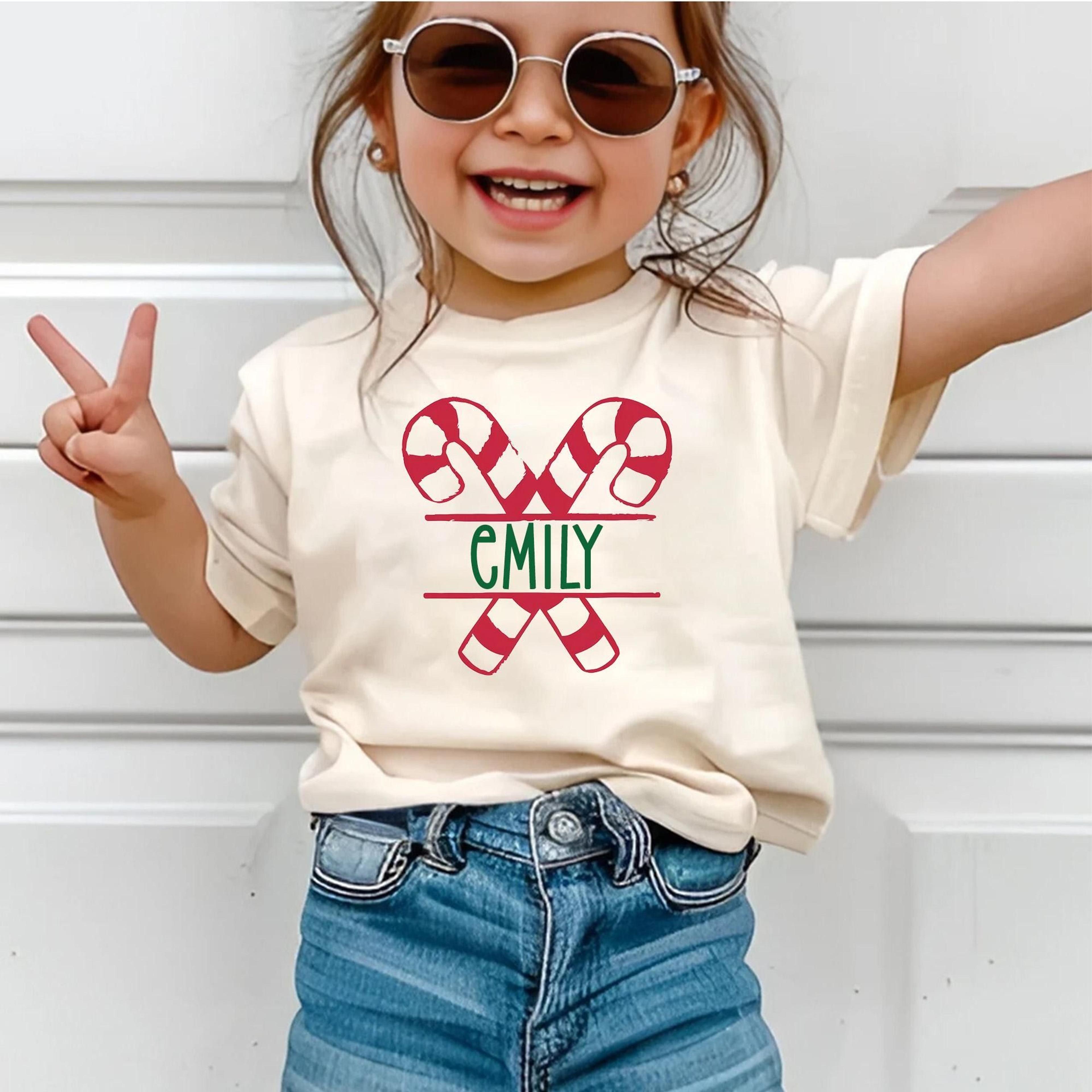 personalized candy cane shirt, custom kids christmas name tee, toddler christmas outfit, candy cane monogram shirt