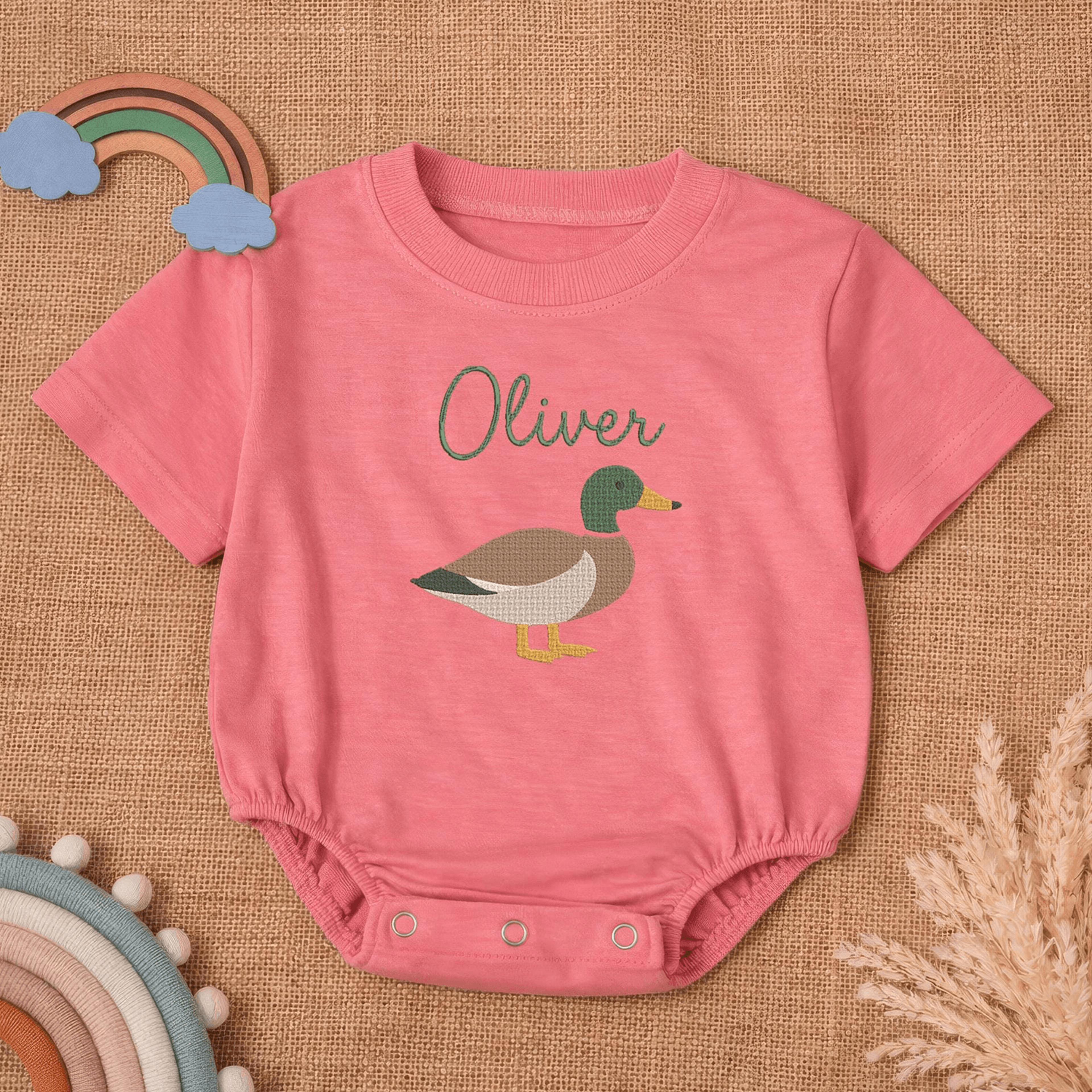 personalized duck baby romper, custom name embroidered baby outfit, cute newborn onesie, baby shower gift