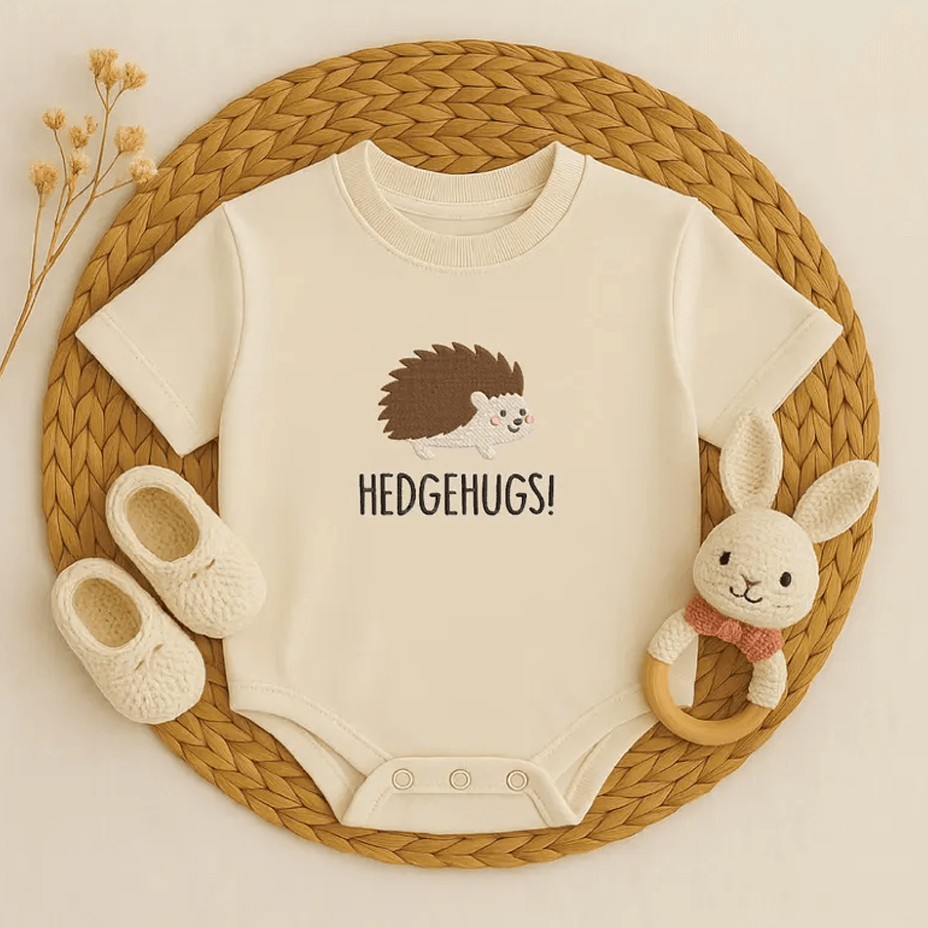 hedgehugs embroidered baby romper, funny hedgehog baby outfit, cute newborn onesie, baby shower gift