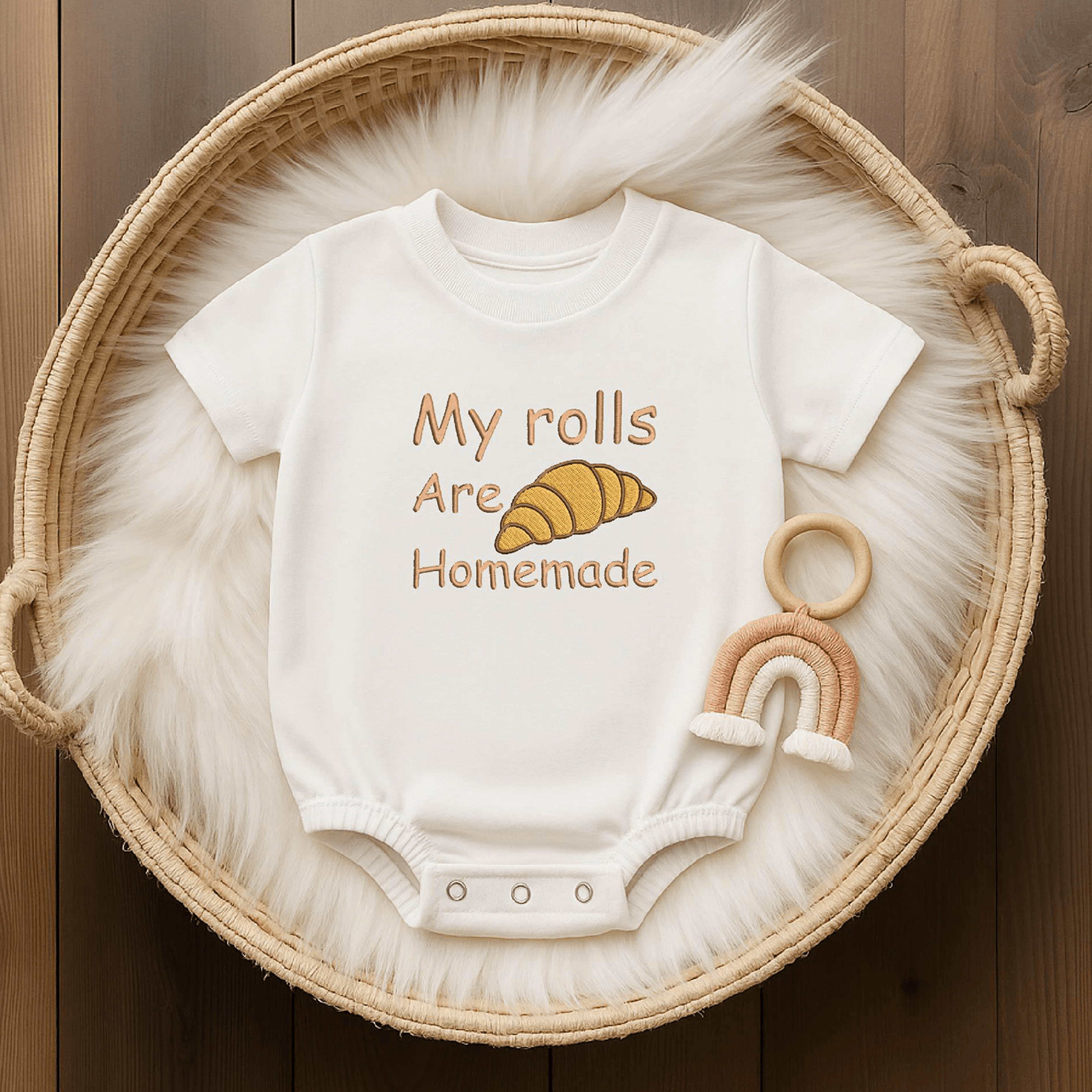 my rolls are homemade baby romper, funny baby outfit, embroidered newborn onesie, baby shower gift