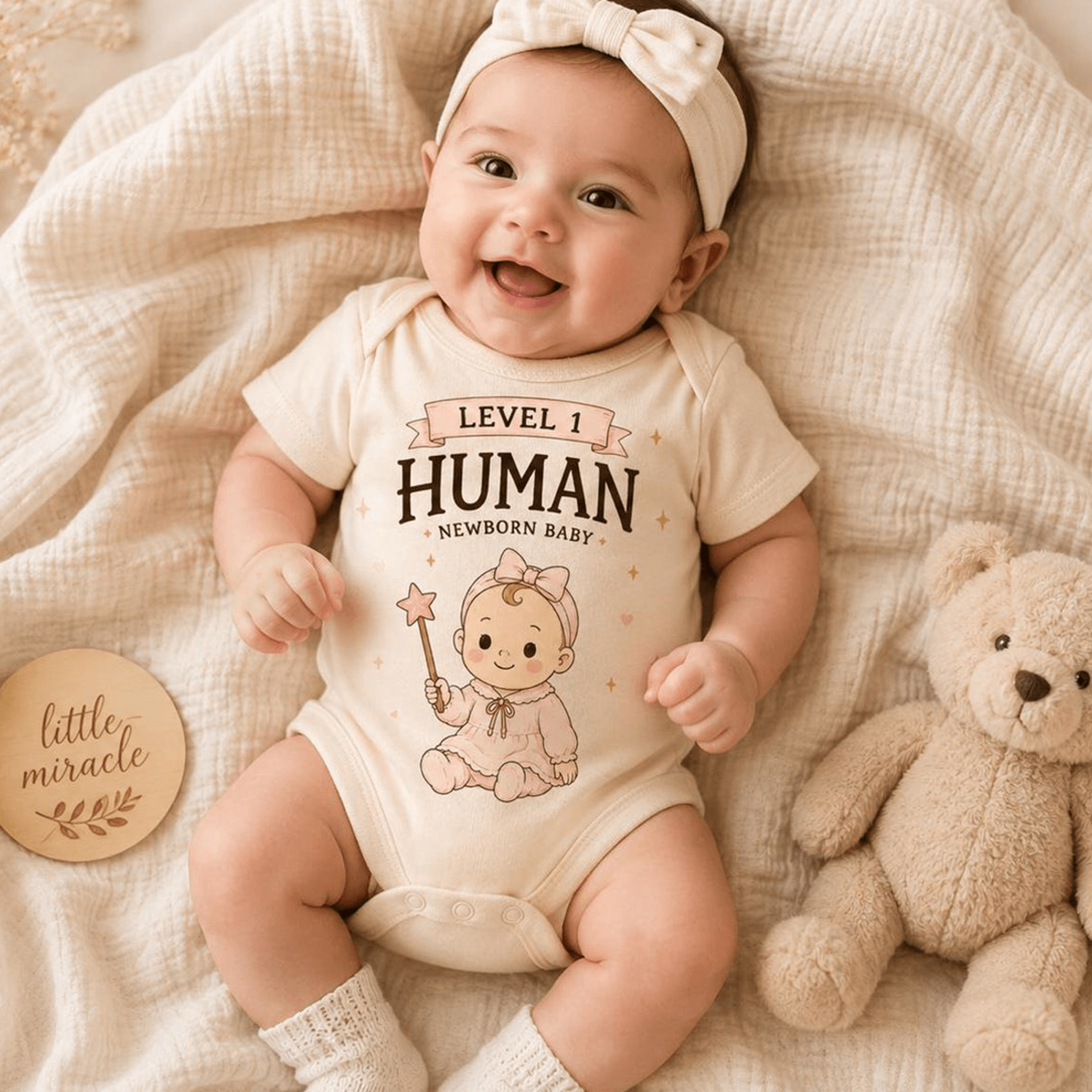level 1 human baby bodysuit, dnd baby outfit, rpg newborn romper, gamer baby gift, baby shower present