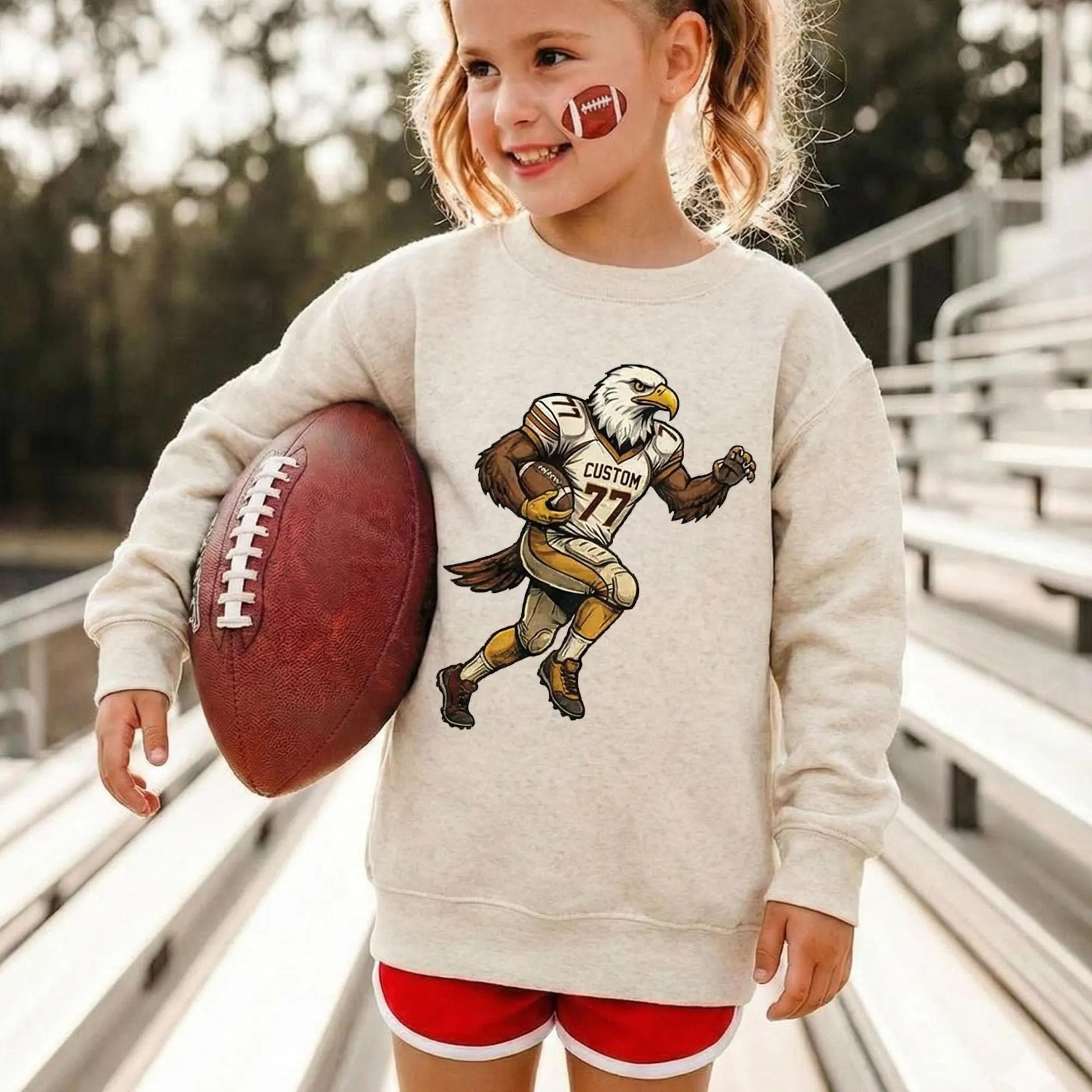 personalized football eagle shirt, custom kids sports sweatshirt, eagle mascot football tee, toddler game day outfit