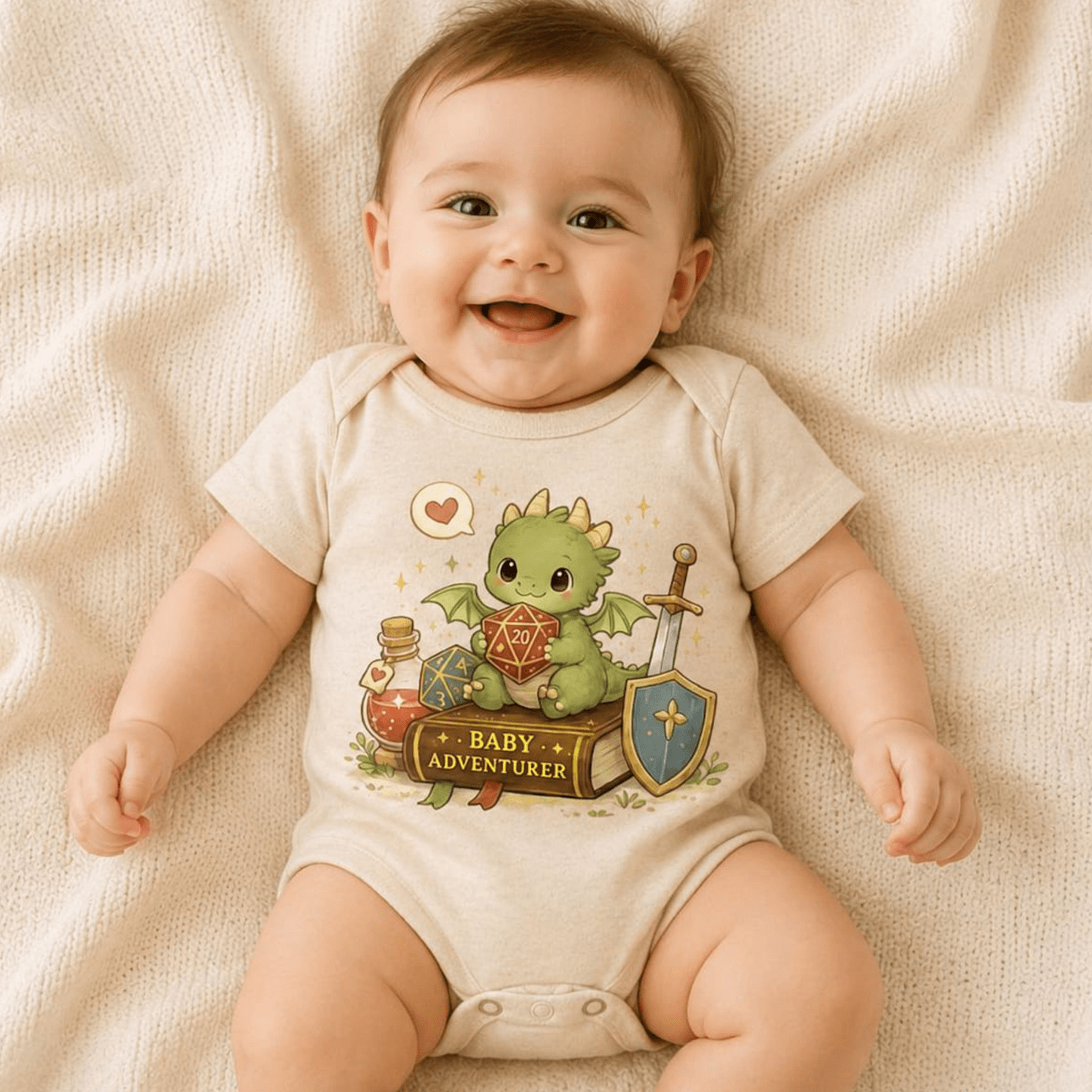 baby adventurer bodysuit, fantasy rpg baby onesie, dnd baby outfit, gamer baby gift, newborn baby shower bodysuit