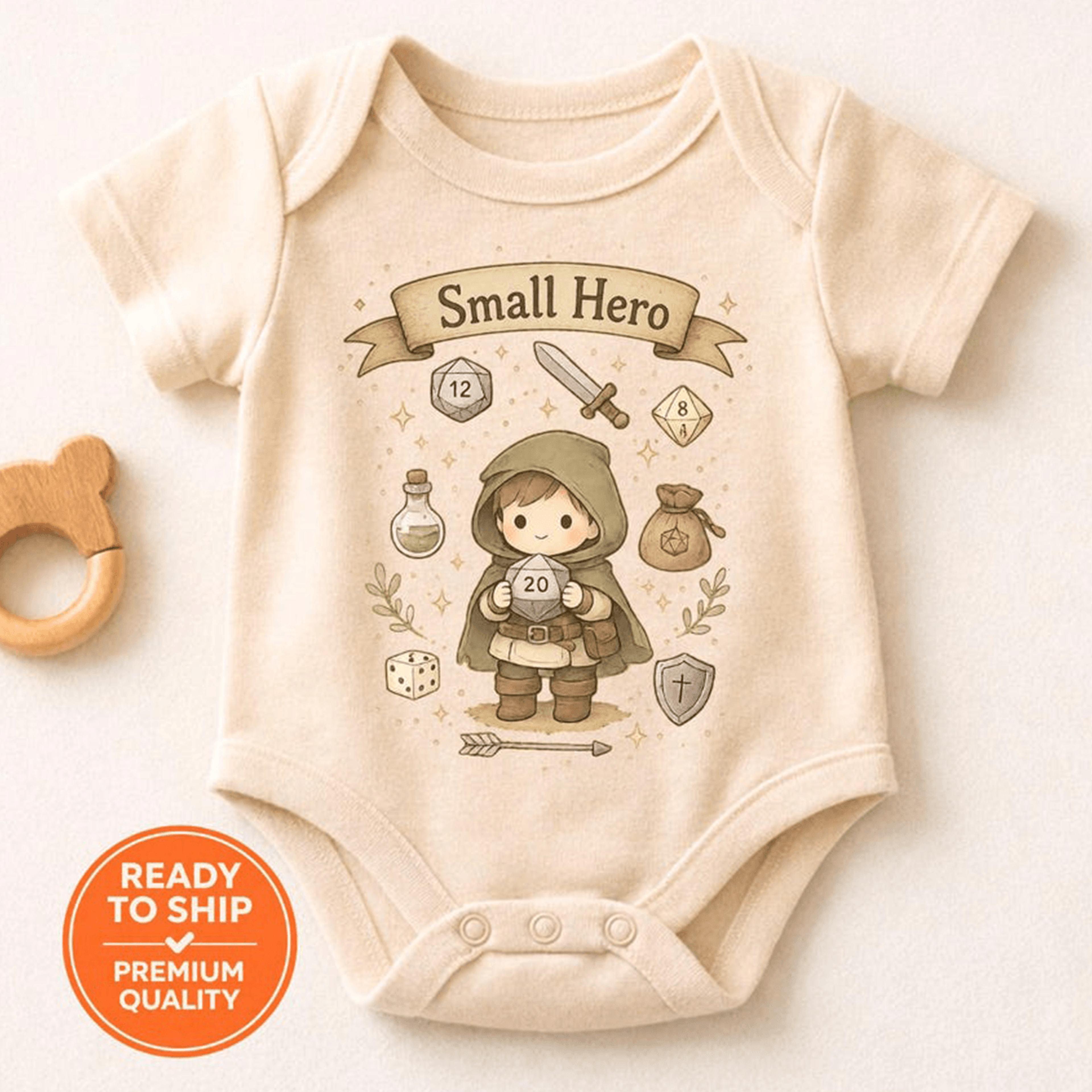 fantasy hero baby bodysuit, dnd baby onesie, rpg gamer baby outfit, dice newborn gift, baby shower gift
