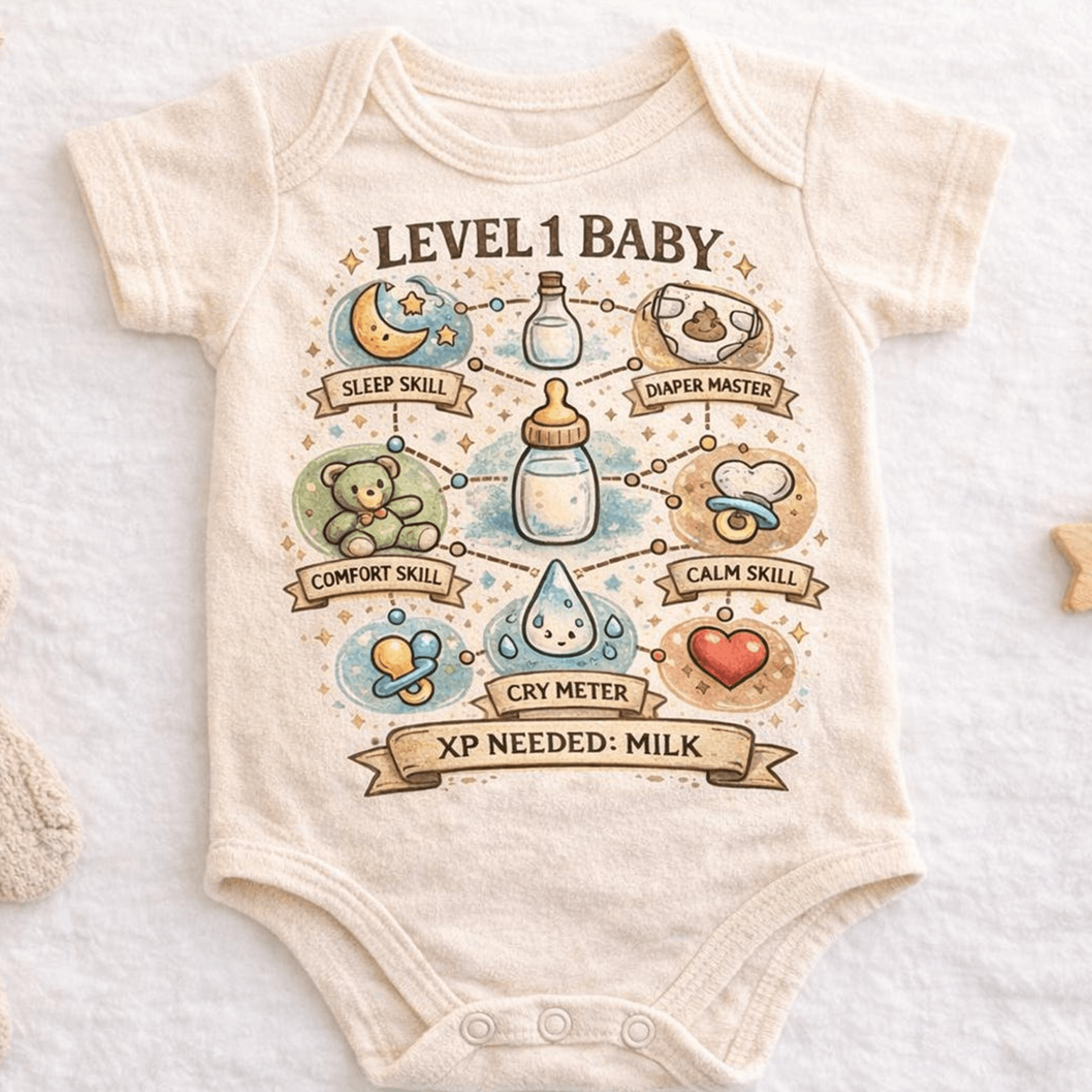 funny level 1 baby bodysuit, dnd baby onesie, rpg gamer baby outfit, nerd newborn gift, baby shower gift