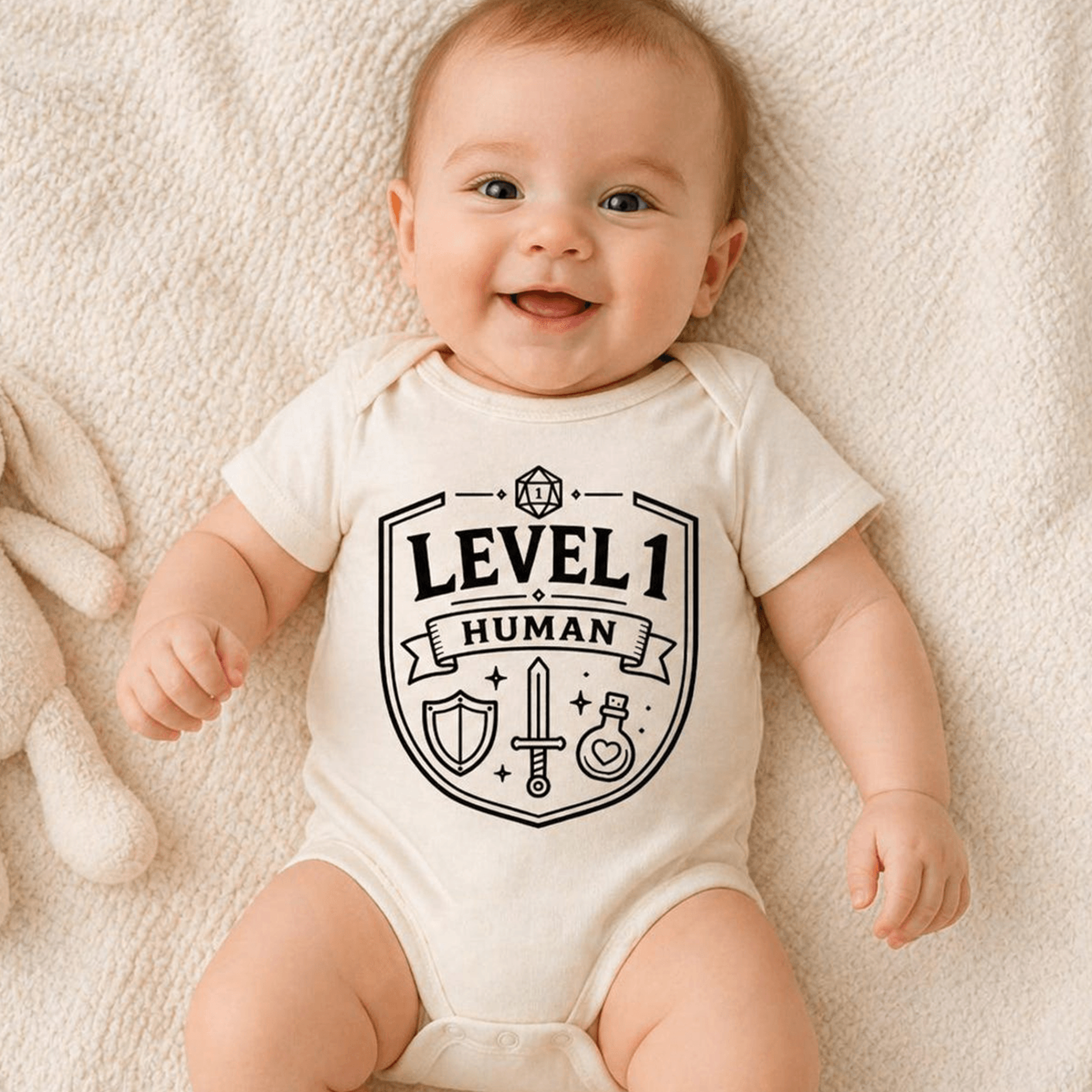 level 1 human baby bodysuit rpg baby clothes gamer infant outfit funny newborn romper geek baby shower gift dnd baby