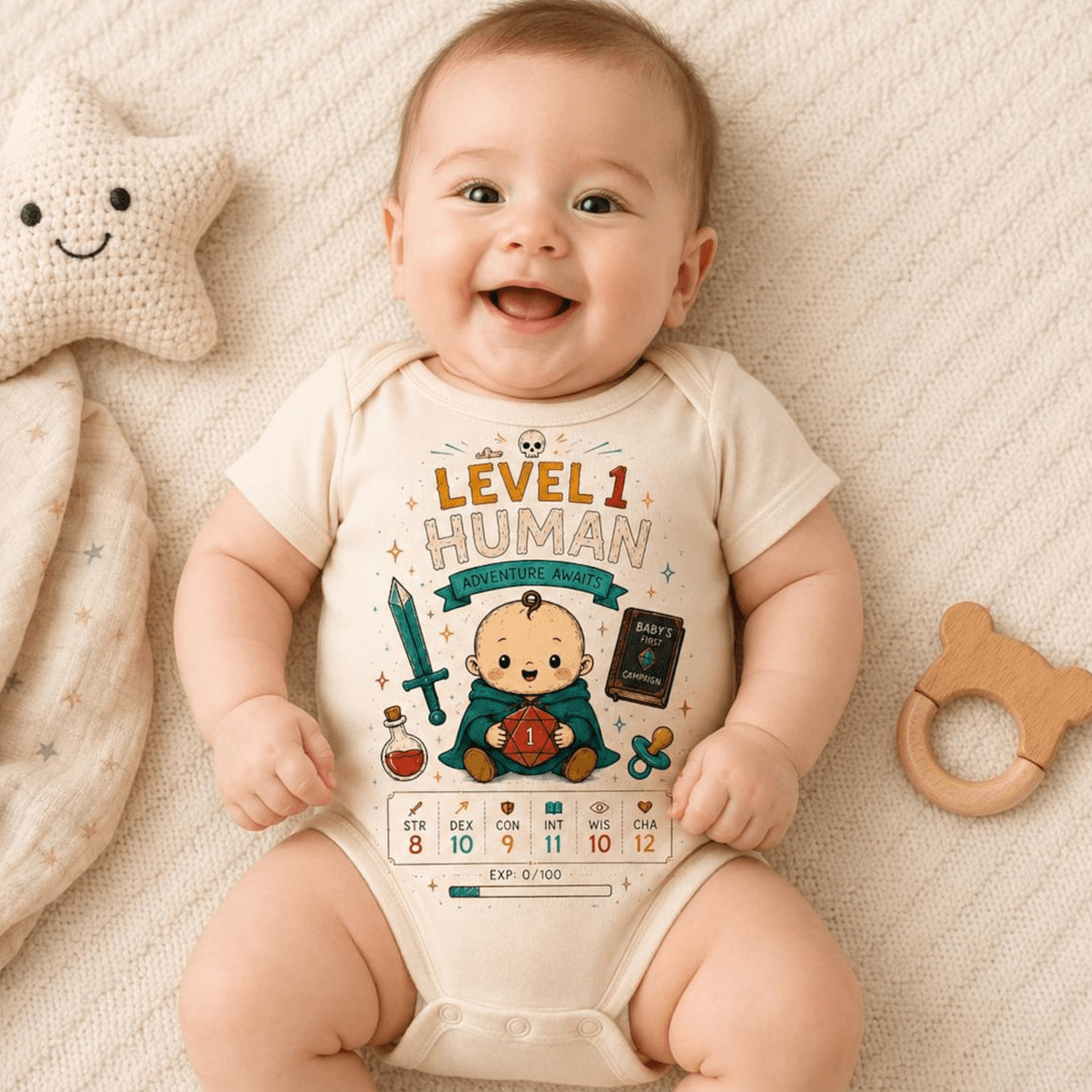 level 1 human baby bodysuit game baby clothes rpg infant outfit funny gamer newborn romper baby shower gift geek baby