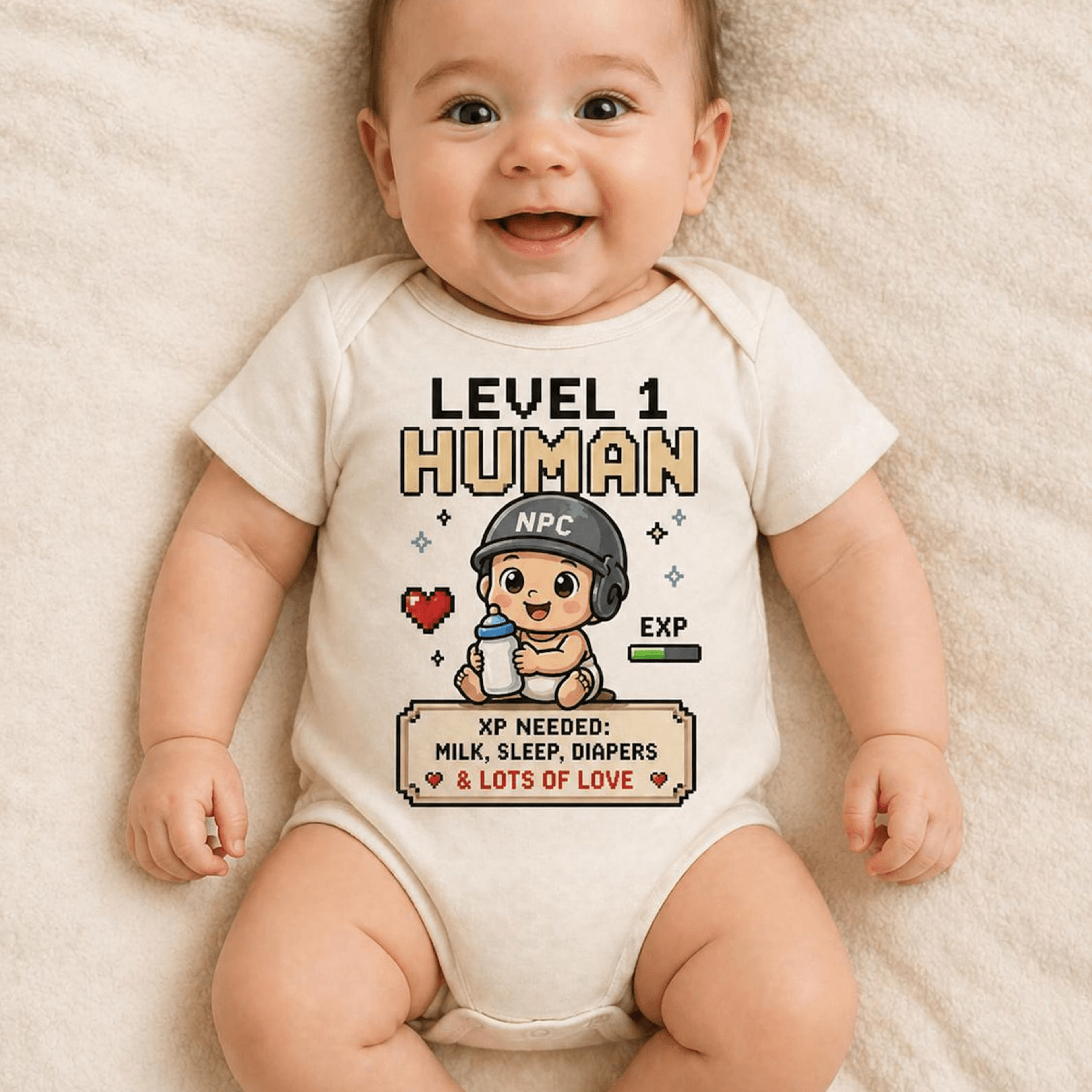 level 1 human baby bodysuit gamer baby clothes funny rpg infant outfit geek newborn romper baby shower gift dnd baby
