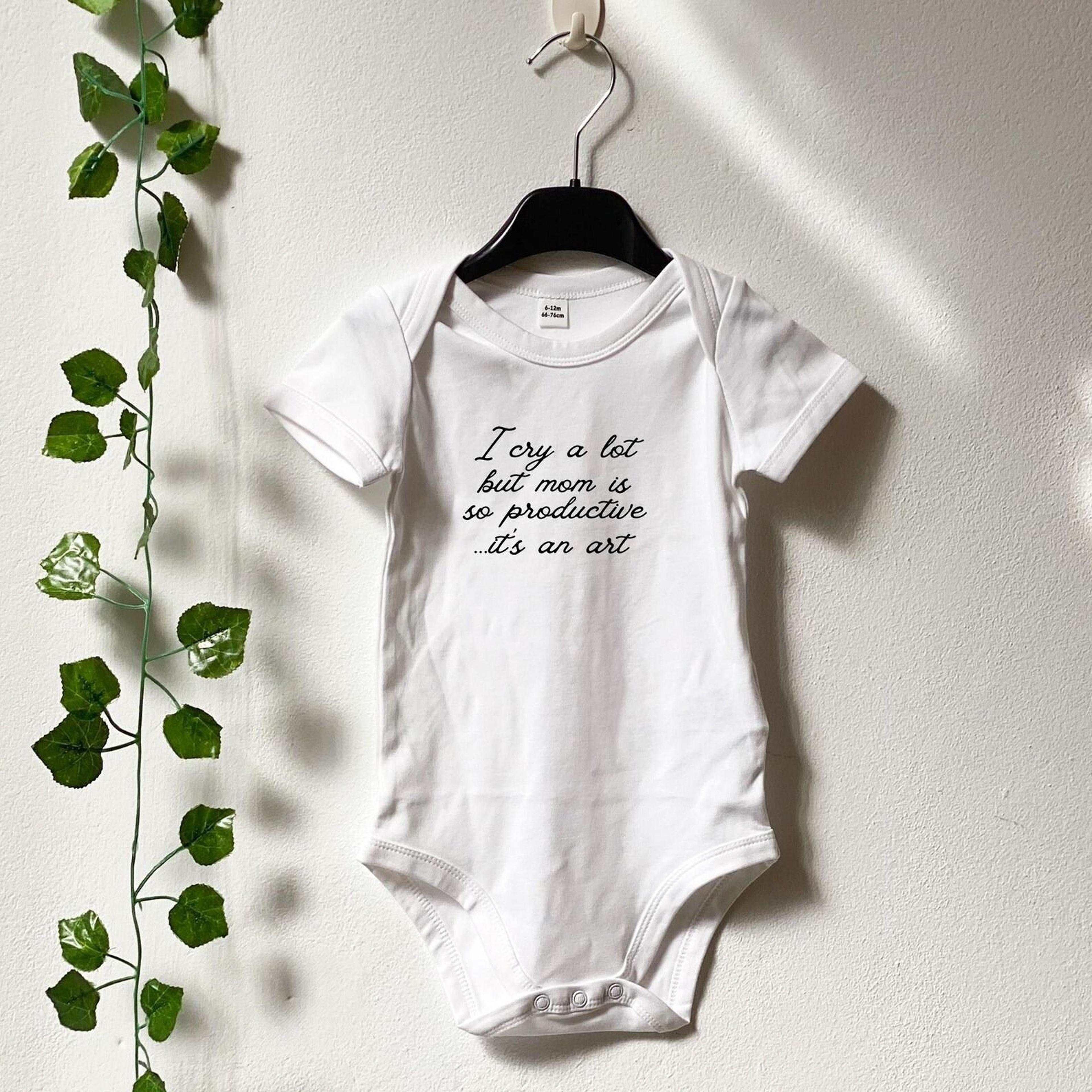 i cry a lot but mom is so productive it's an art short sleeves romper, funny baby bodysuit, new mom gift