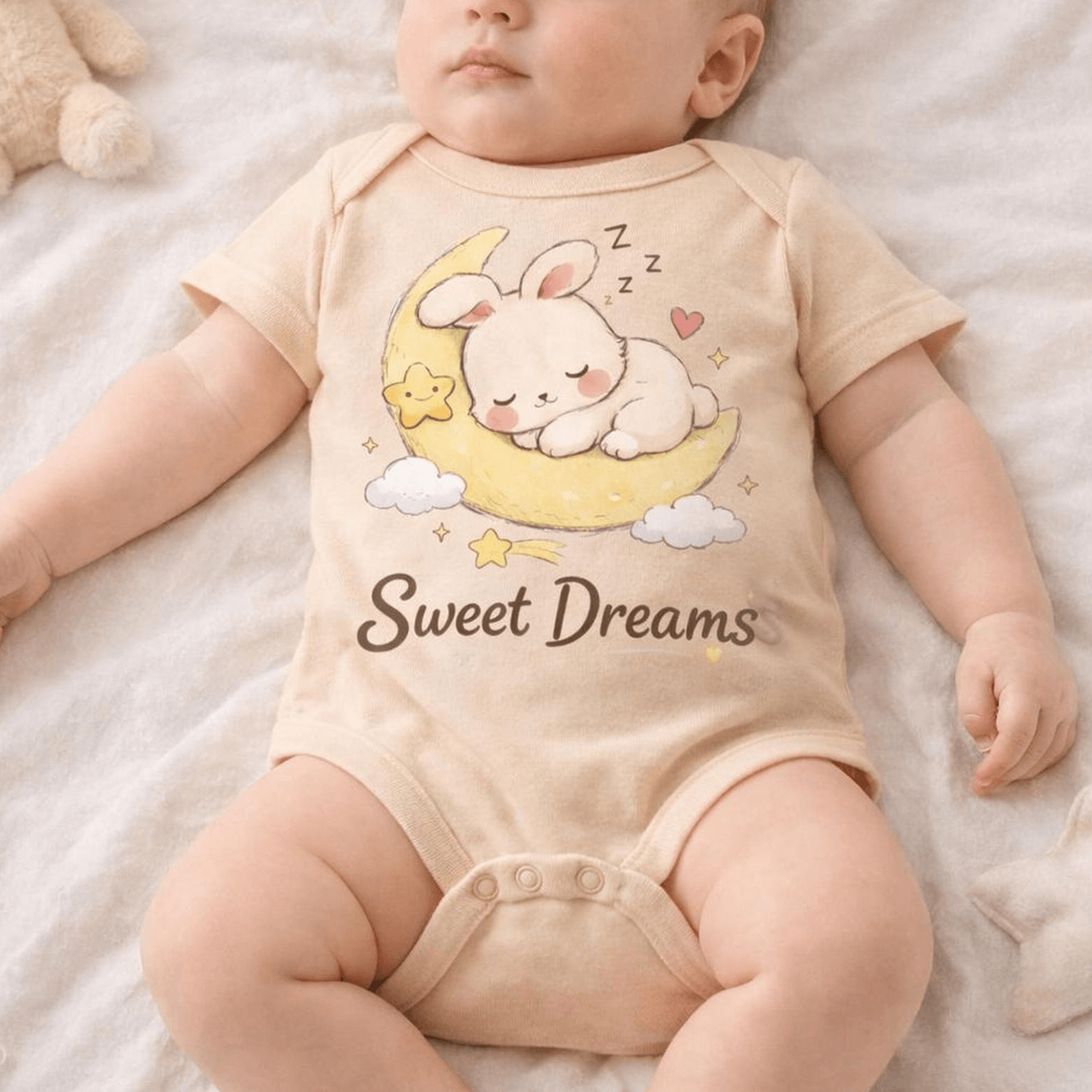 sweet dreams baby bodysuit, cute bunny baby onesie, sleeping bunny outfit, gender neutral newborn gift, baby shower gift