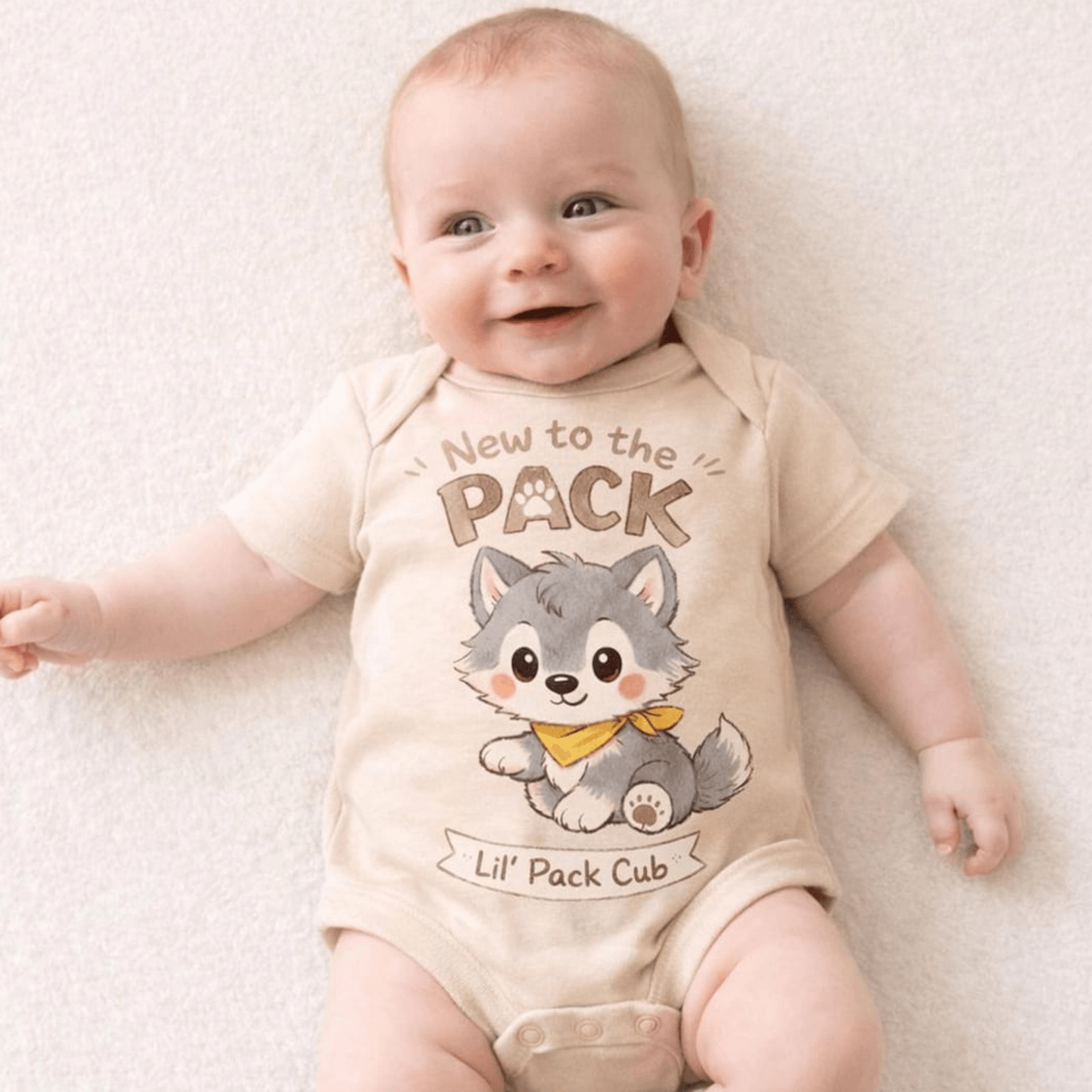 new to the pack baby bodysuit, cute wolf baby onesie, woodland baby outfit, gender neutral newborn gift, baby shower gif