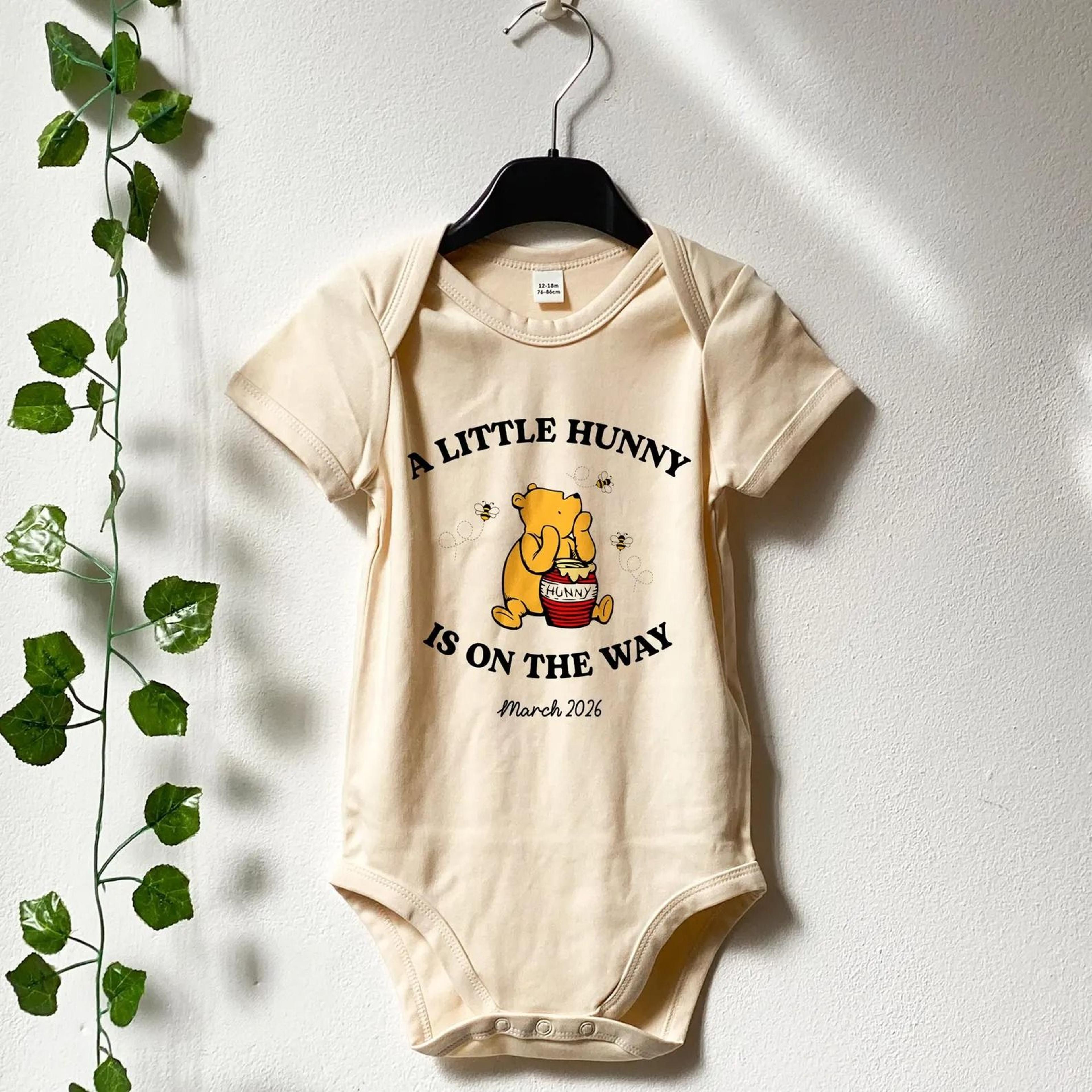 a little hunny is on the way short sleeves romper, winnie baby announcement bodysuit, pregnancy reveal gift