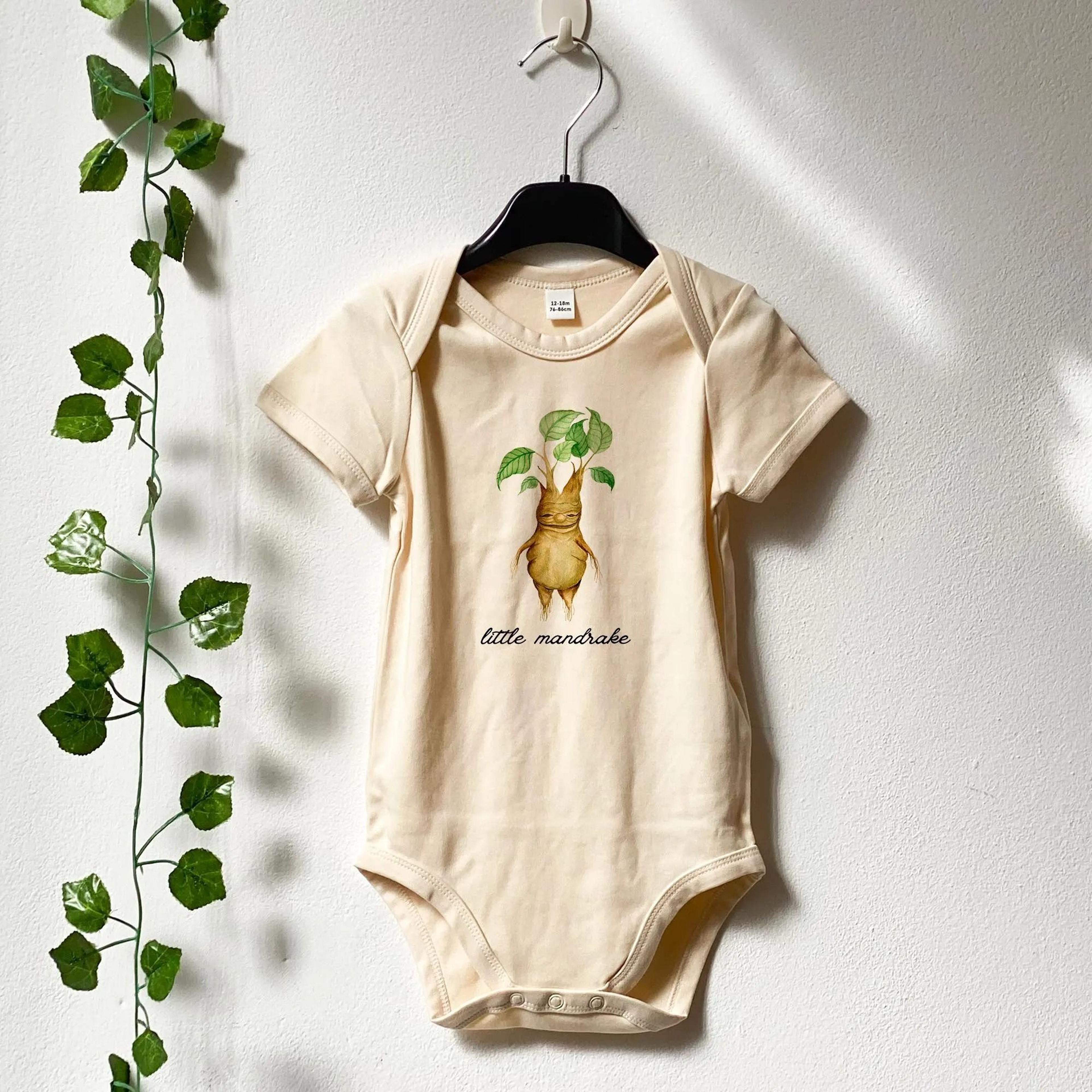 little mandrake baby bodysuit, wizard baby onesie, fantasy nursery outfit, magical newborn gift, harry potter inspired