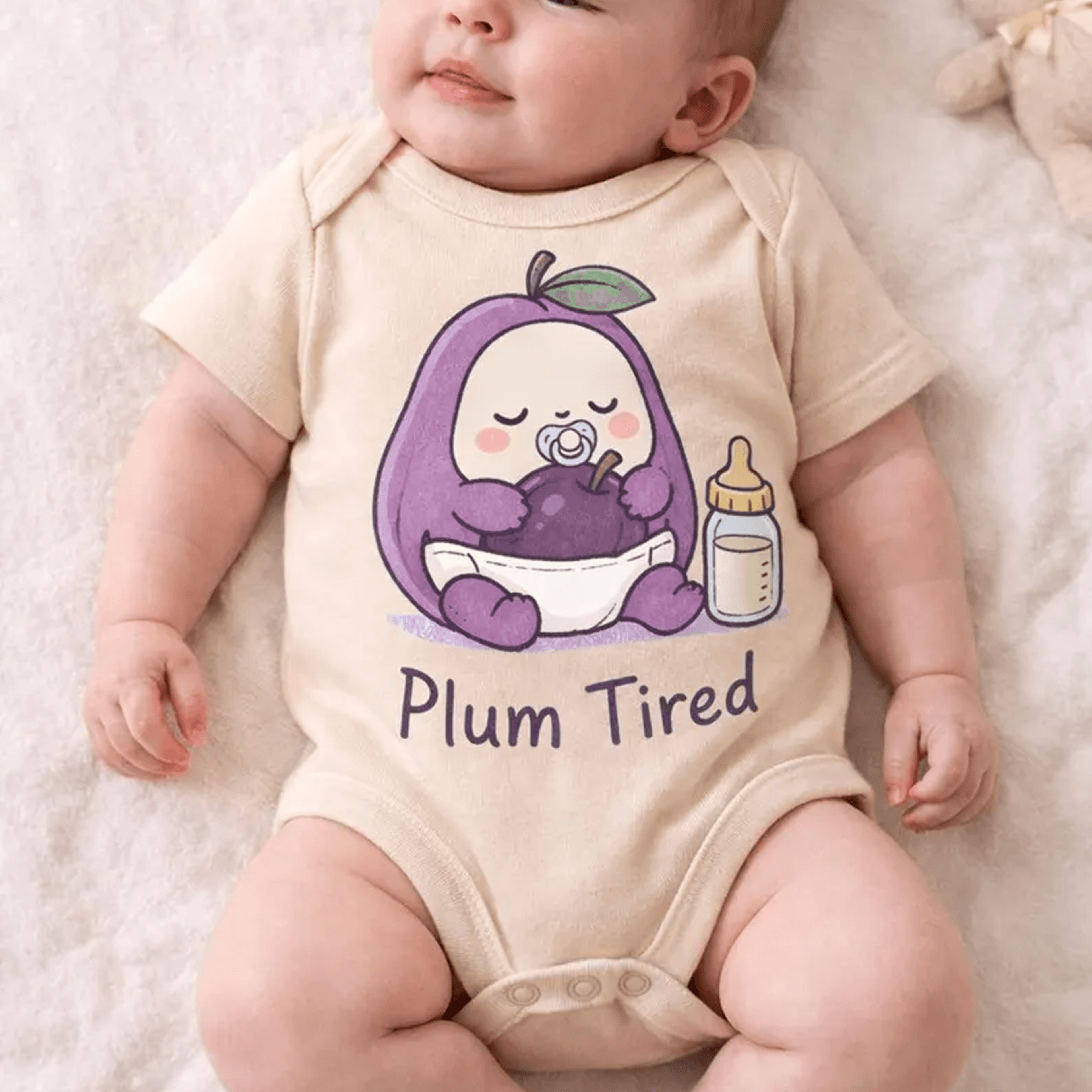 plum tired baby bodysuit, funny baby onesie, cute fruit baby outfit, baby shower gift, unisex infant bodysuit