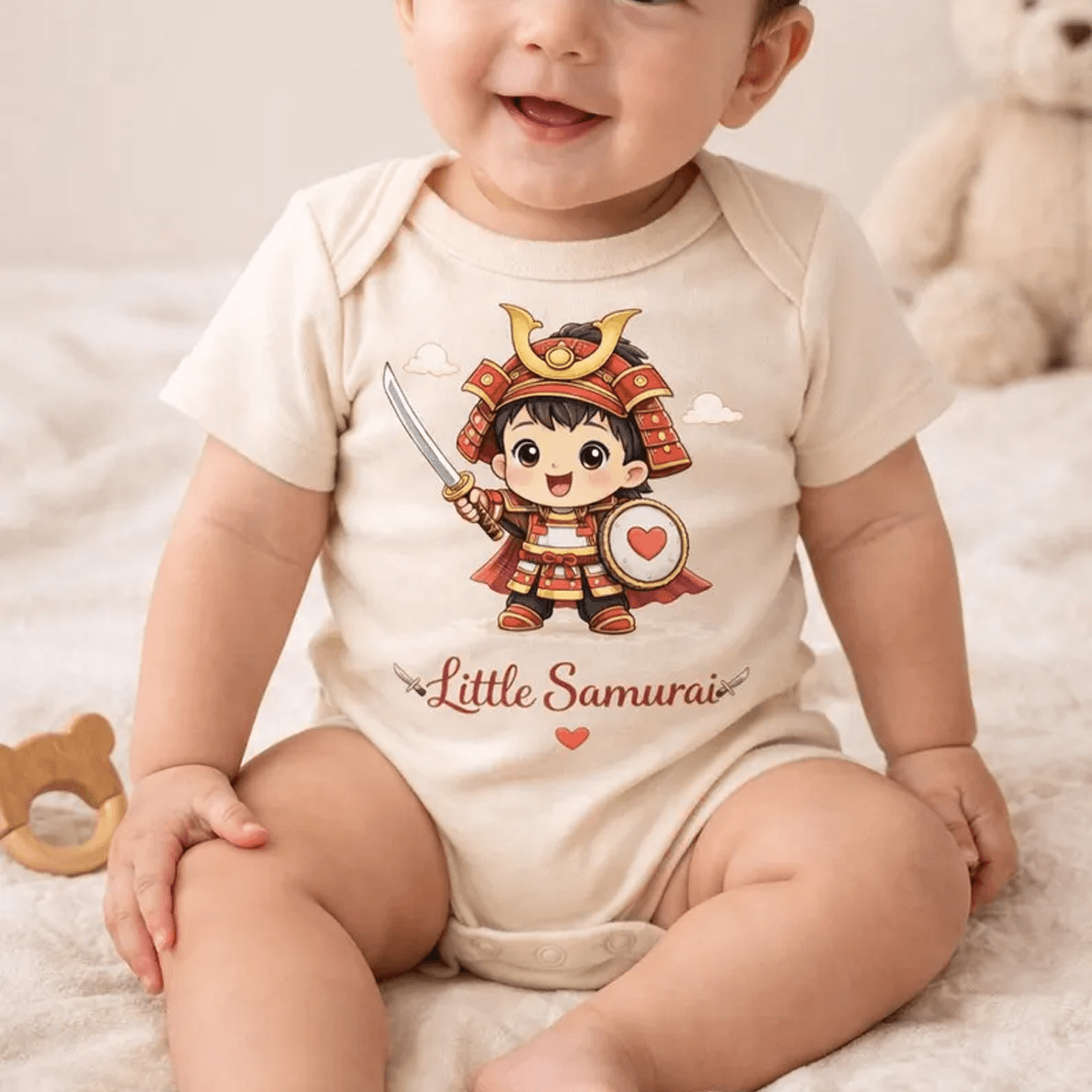 little samurai baby bodysuit, cute samurai baby onesie, japanese baby outfit, baby shower gift, unisex infant bodysuit