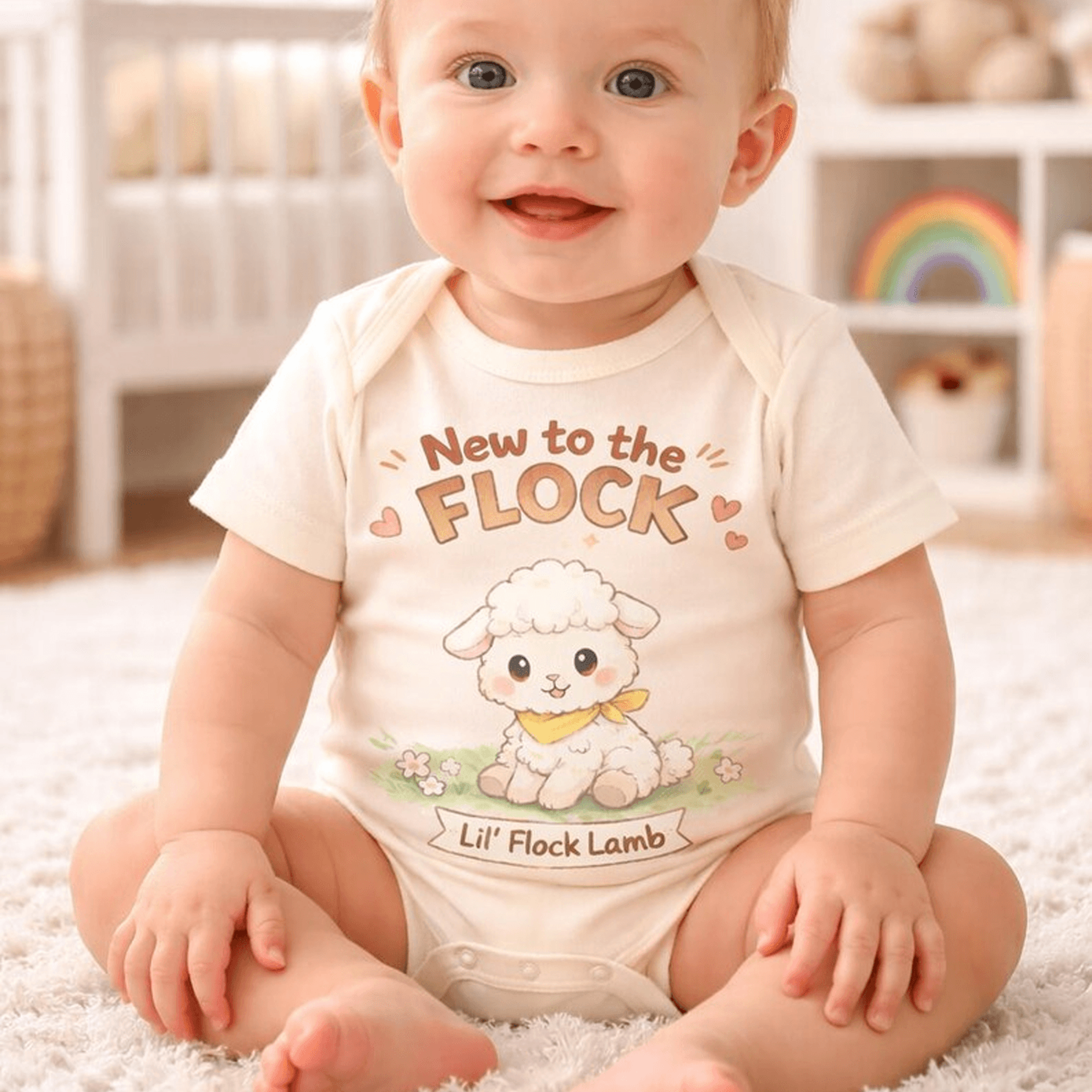 new to the flock baby bodysuit, cute lamb baby onesie, sheep baby outfit, farm baby shower gift, unisex infant bodysuit