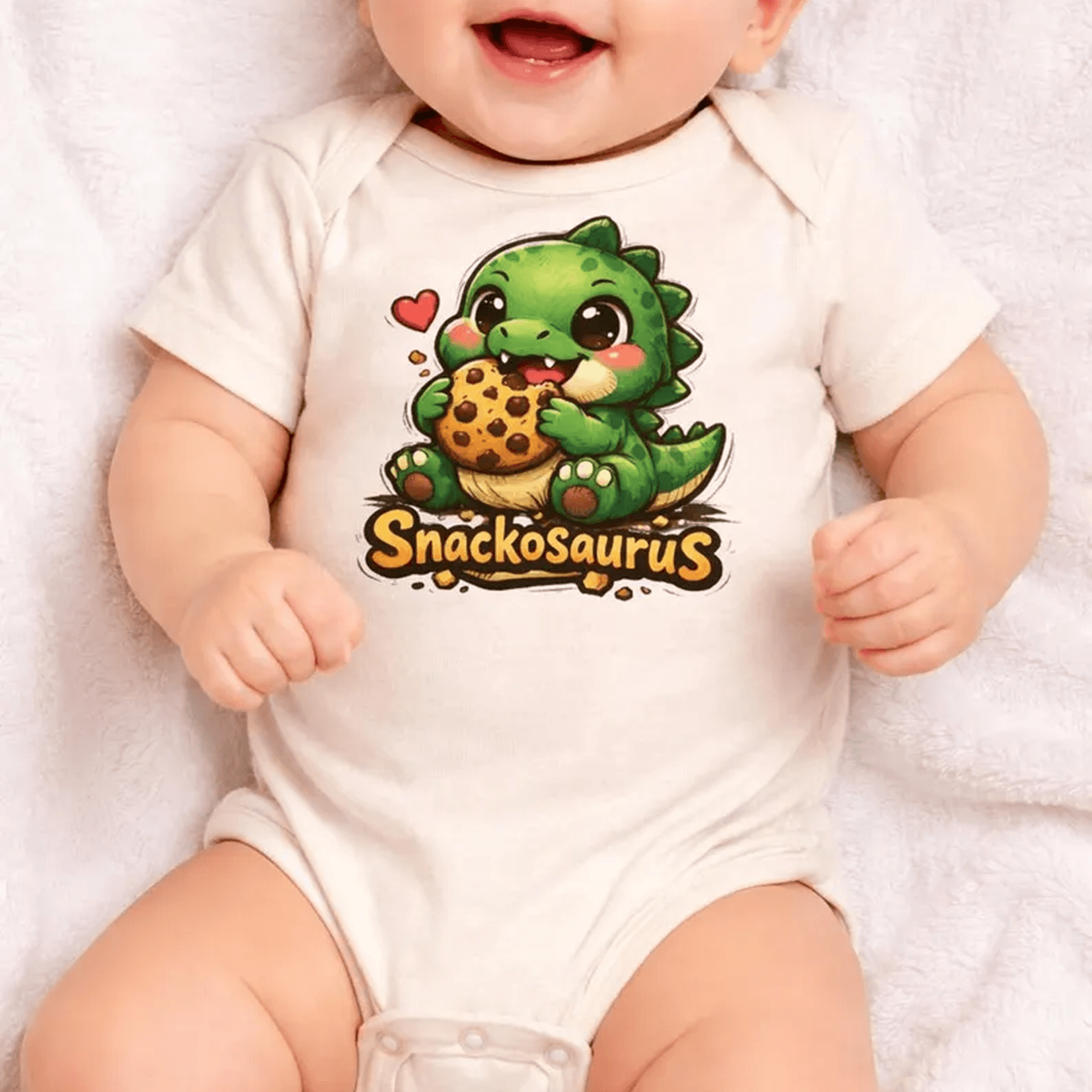 snackosaurus baby bodysuit, cute dinosaur baby onesie, funny dino baby outfit, baby shower gift, unisex infant bodysuit