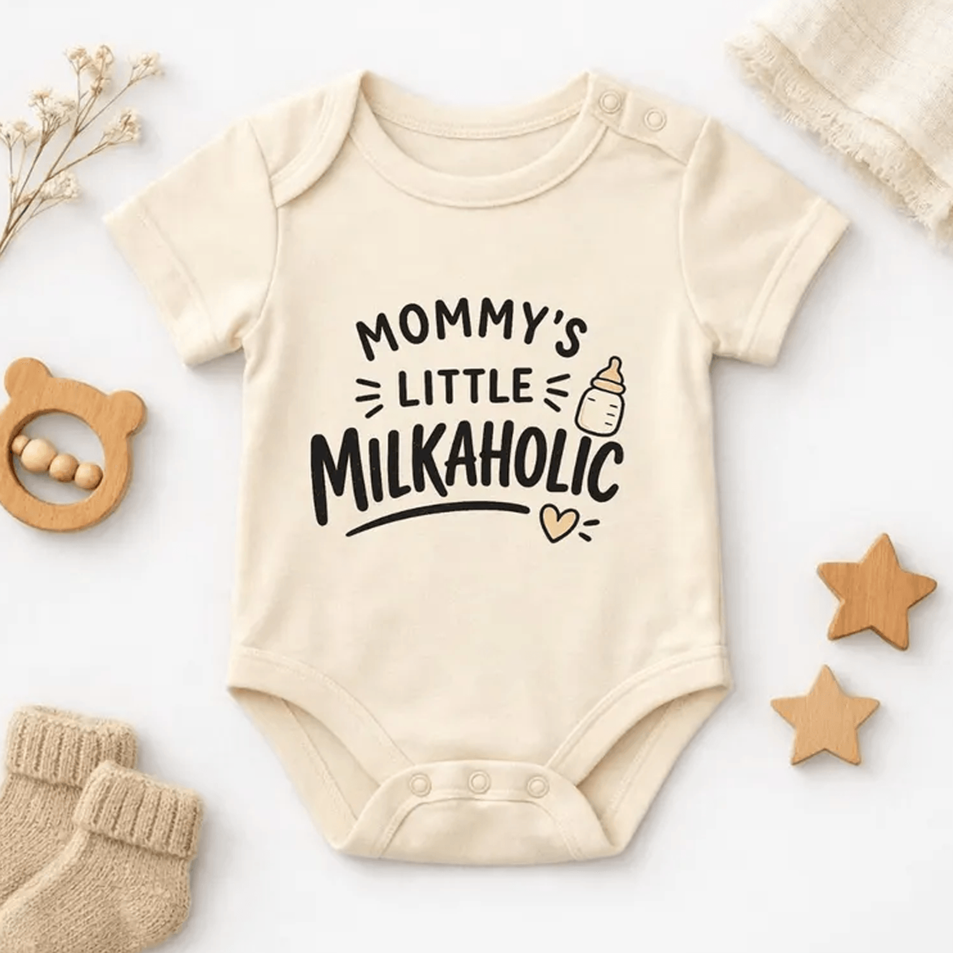 mommy's little milkaholic baby bodysuit, funny baby onesie, cute baby outfit, baby shower gift, unisex infant bodysuit