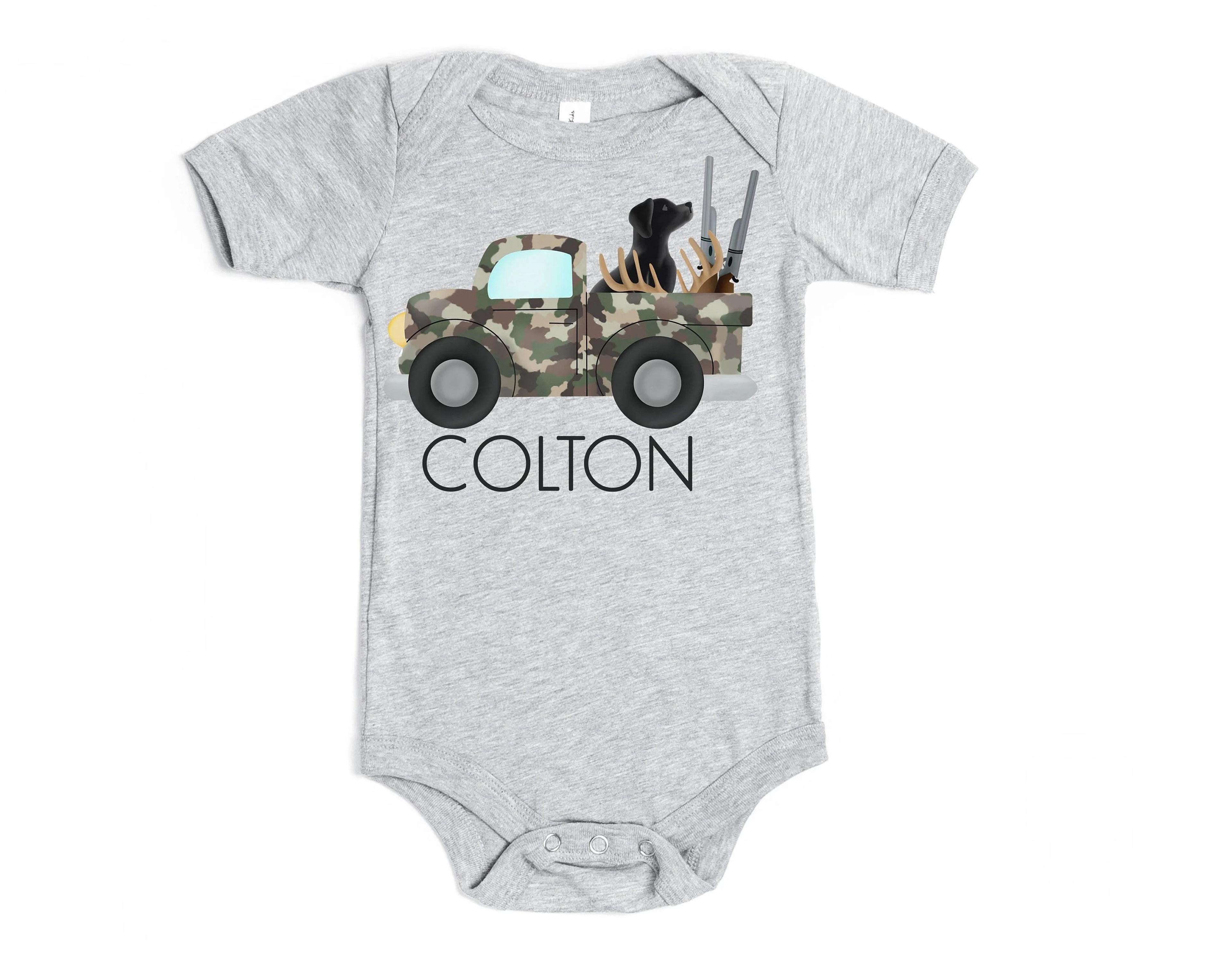 personalized hunting truck shirt, custom hunter kid shirt, deer hunting toddler tee, camo truck kids shirt, personalized