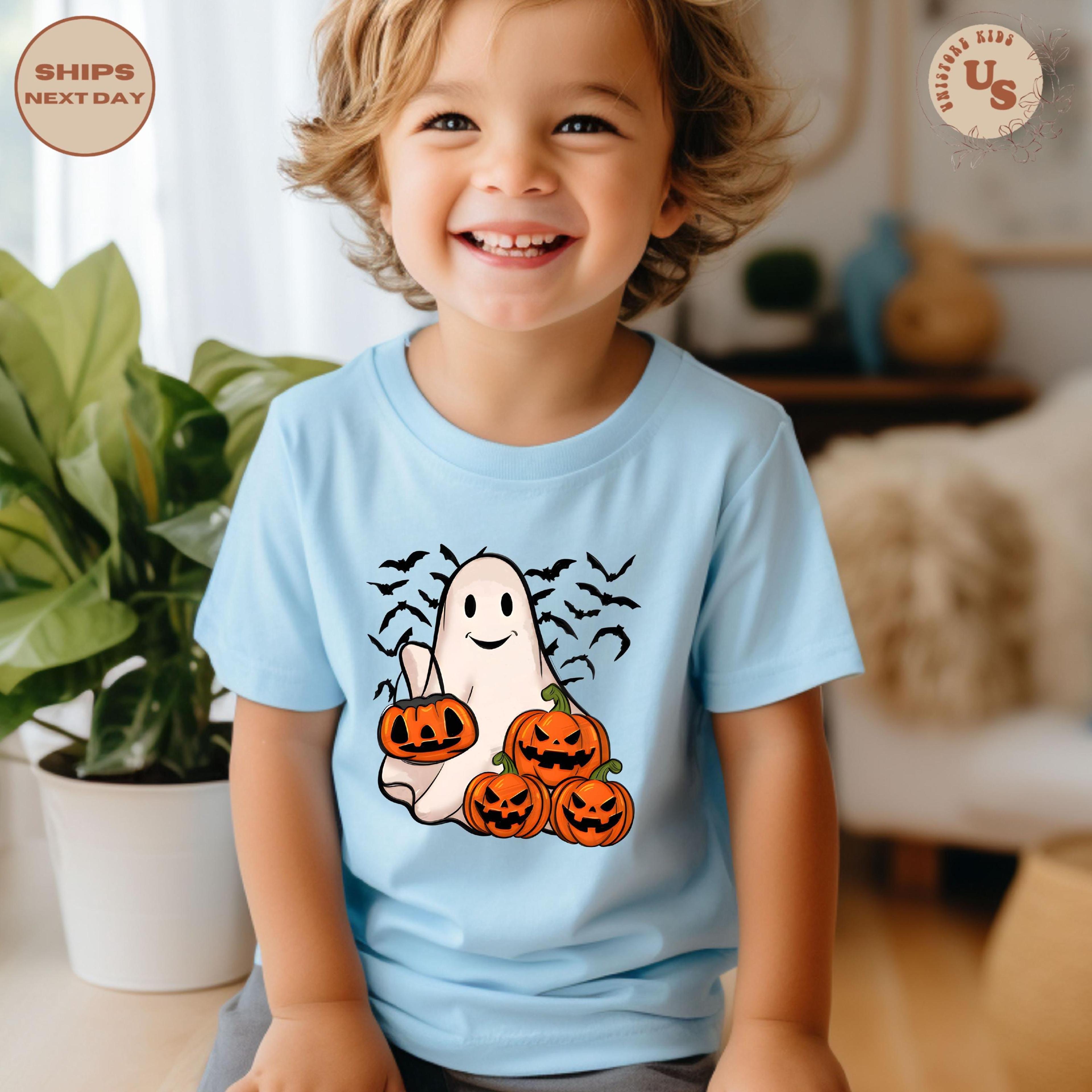 halloween boy ghost shirt, pumpkin season kids t-shirt, cute ghost halloween tee, spooky fall outfit, toddler halloween