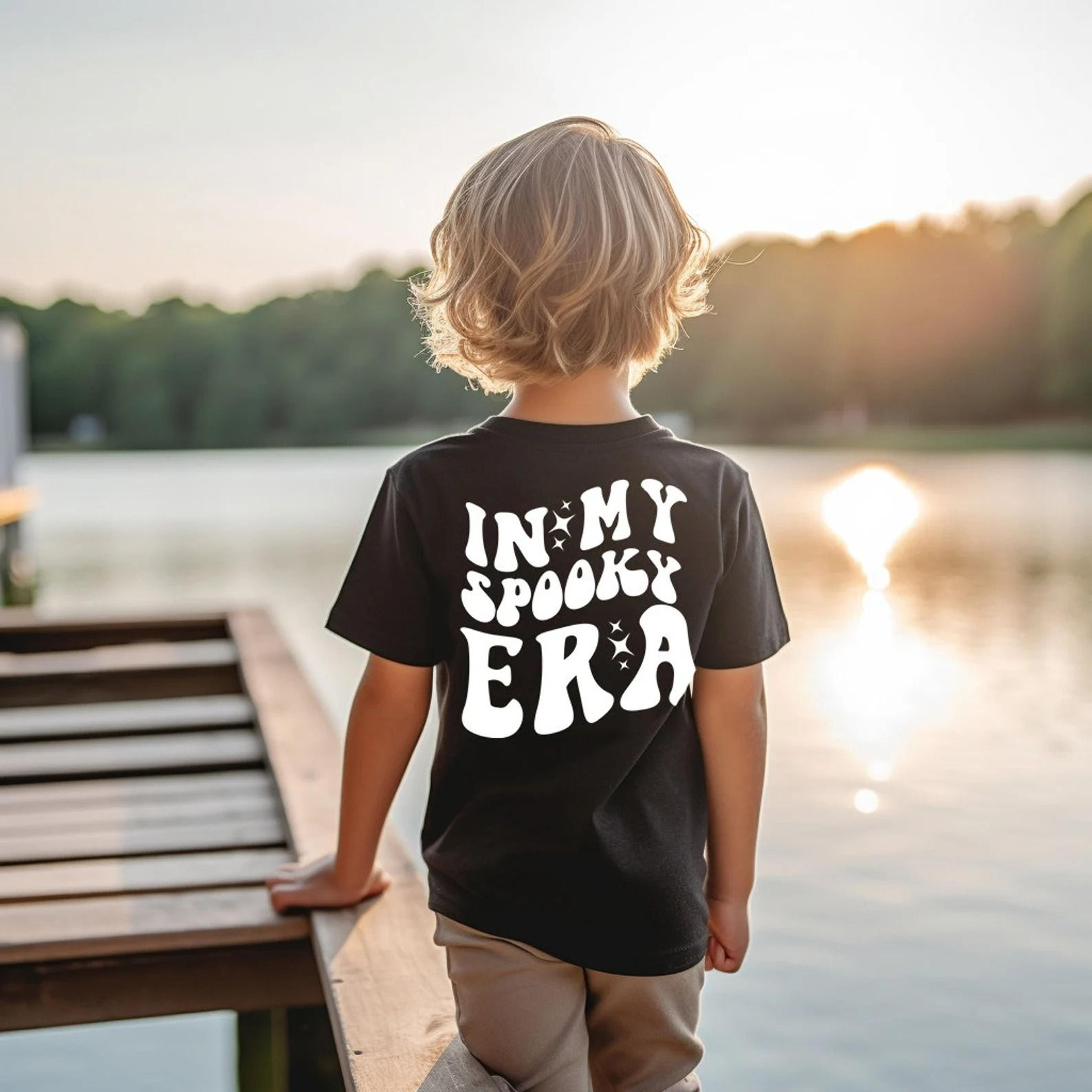 in my spooky era shirt, toddler halloween shirt, personalized kids halloween tee, ghost skeleton peace sign shirt